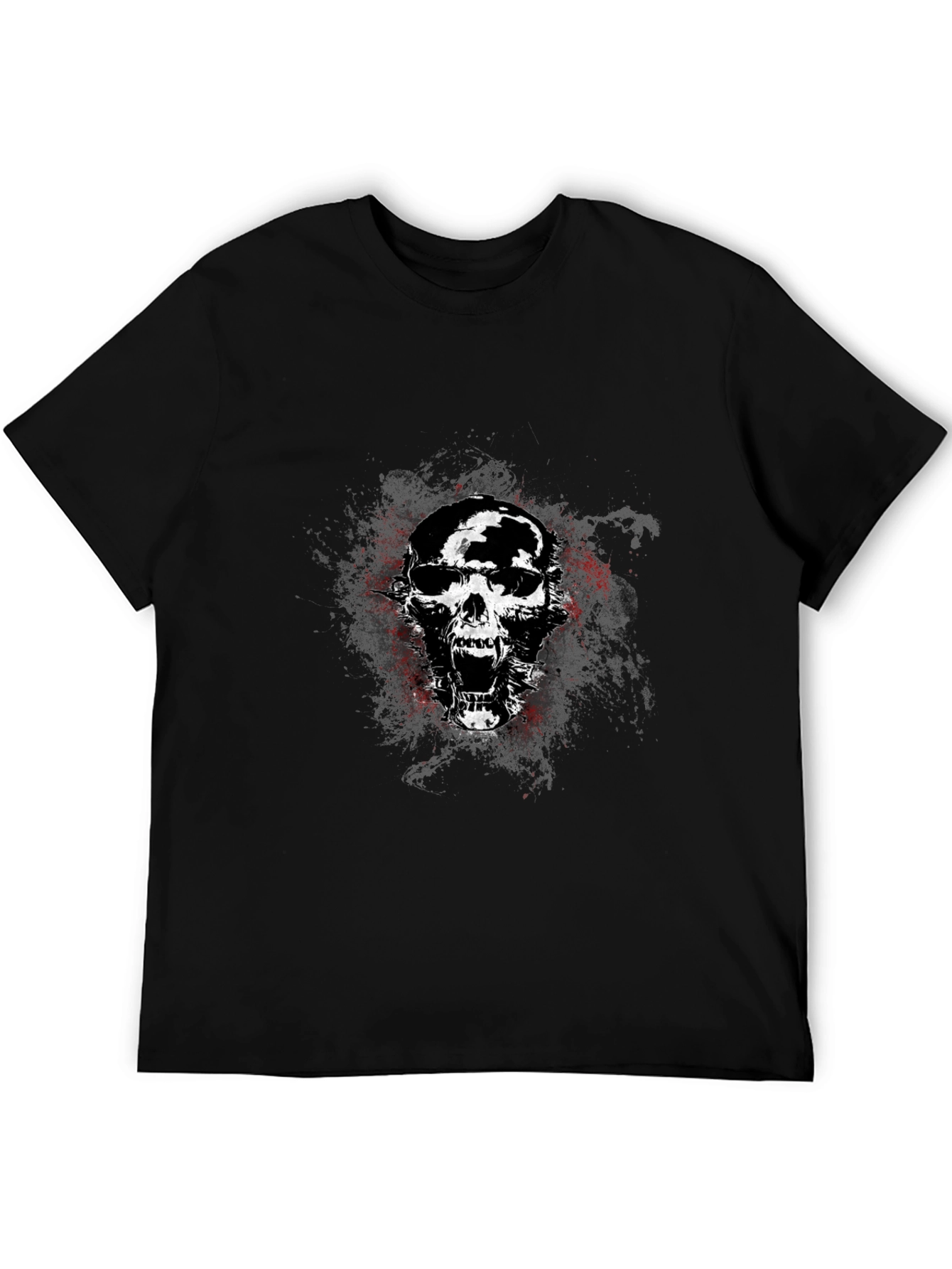 Edgy Skull Graphic Tee - Black Cotton Blend T-Shirt