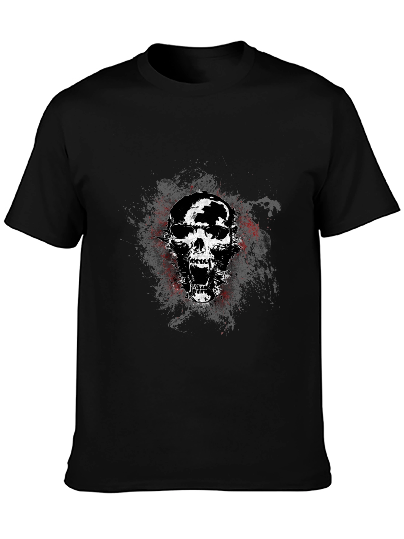 Edgy Skull Graphic Tee - Black Cotton Blend T-Shirt