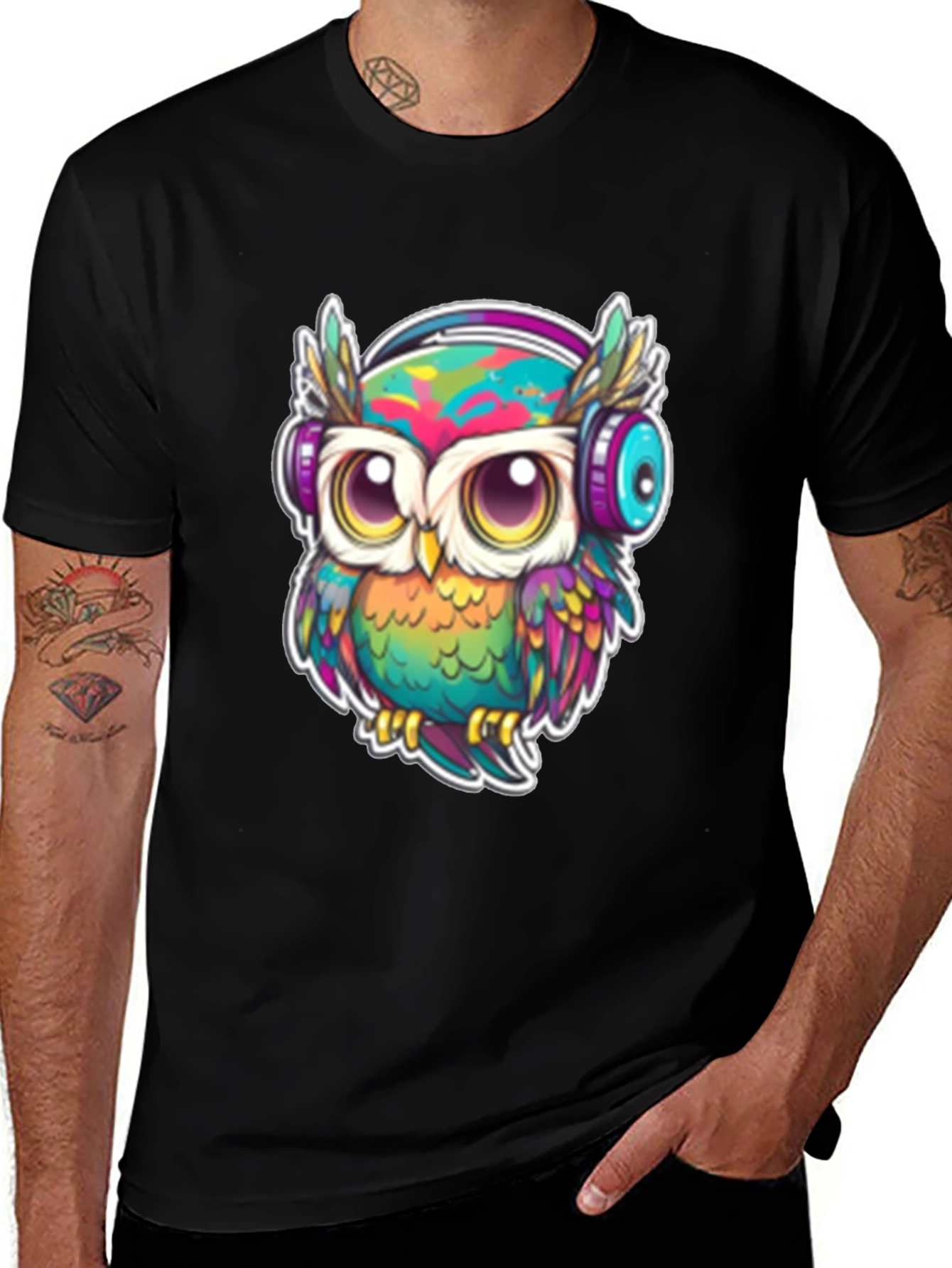 Owl with Headphones Graphic Tee