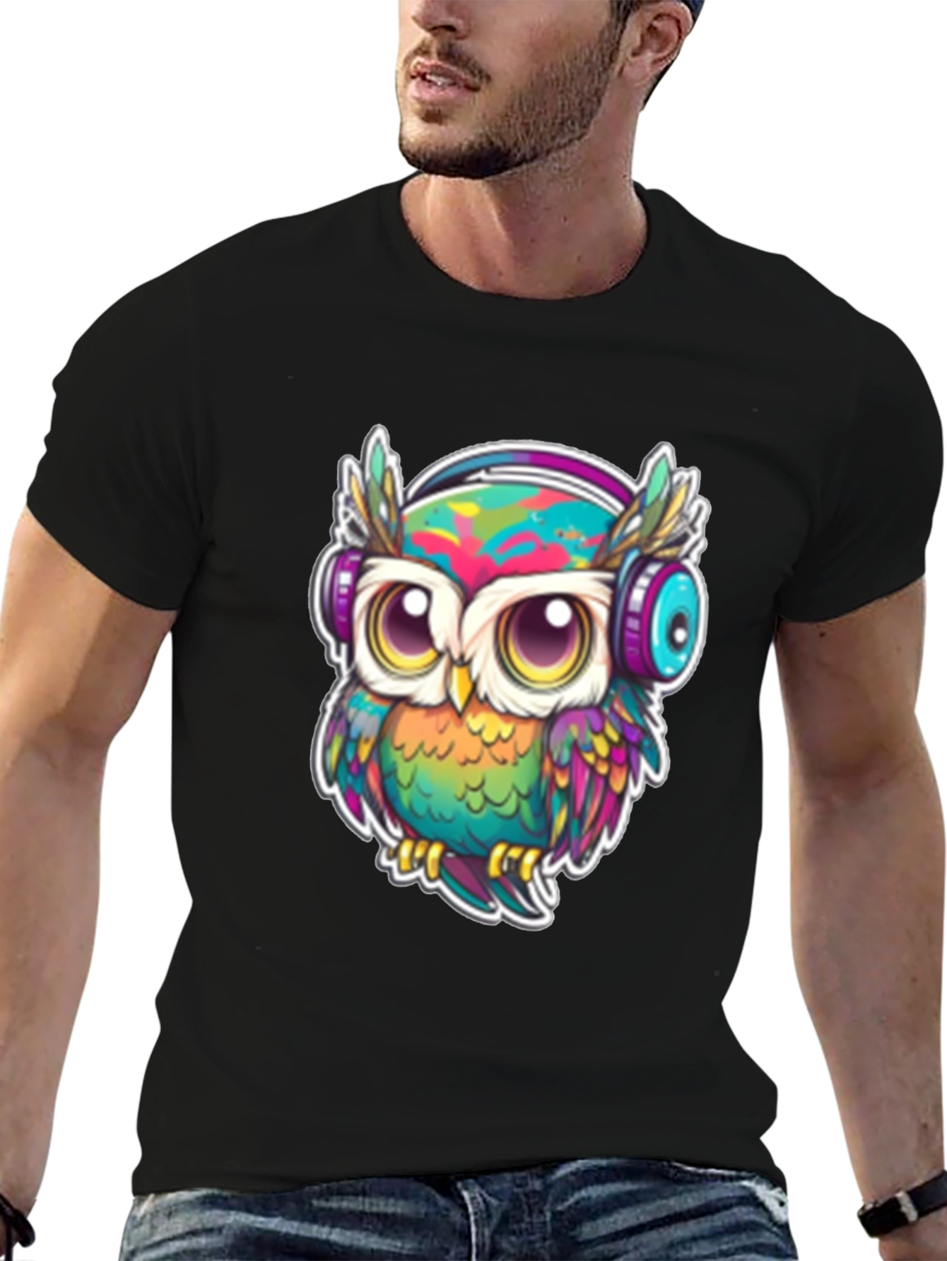 Owl with Headphones Graphic Tee
