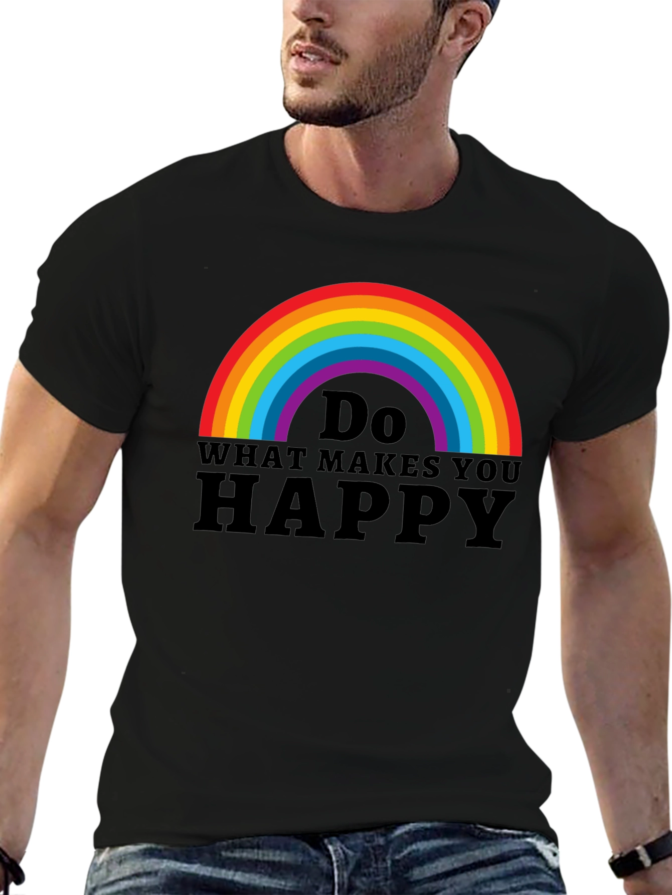 Rainbow Do What Makes You Happy Black T-Shirt