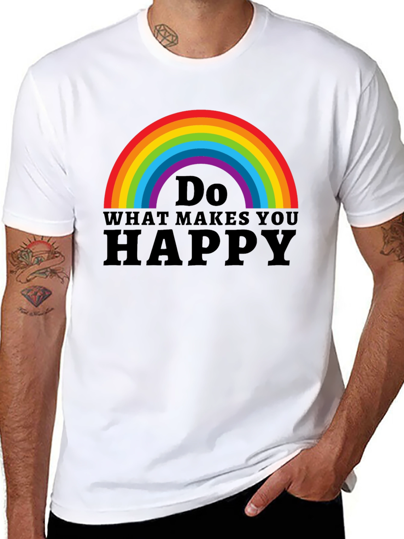 Rainbow Do What Makes You Happy Black T-Shirt