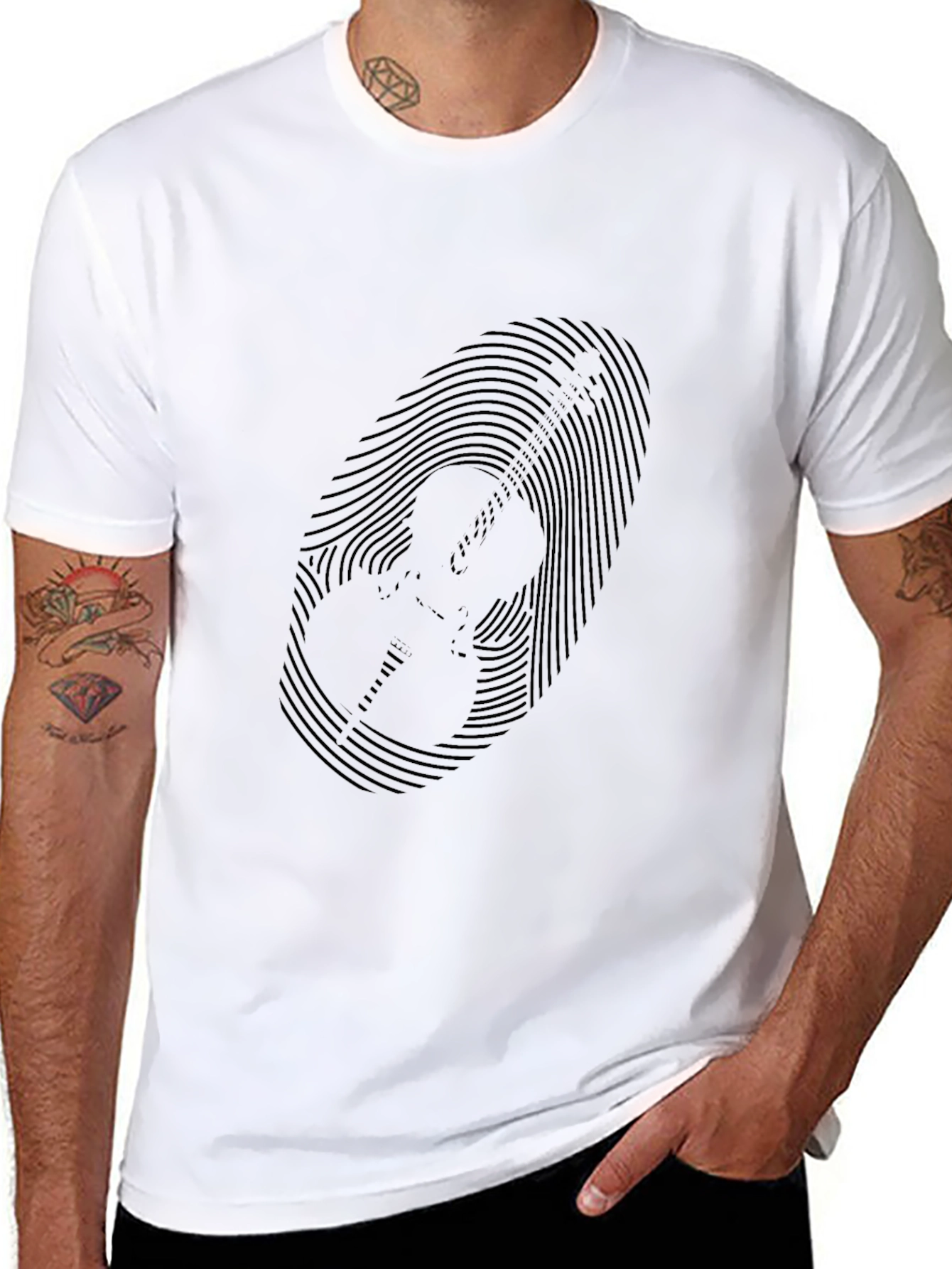 Black Guitar Fingerprint Graphic Tee