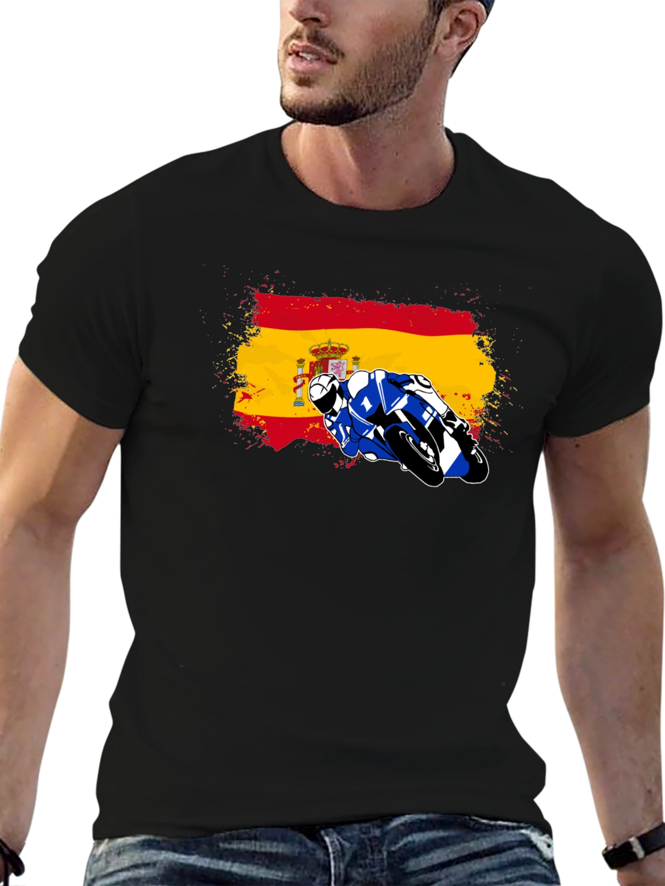 Spain Flag Motorcycle Graphic T-Shirt