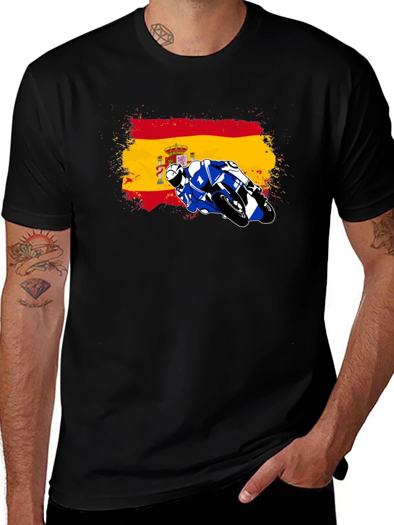 Spain Flag Motorcycle Graphic T-Shirt