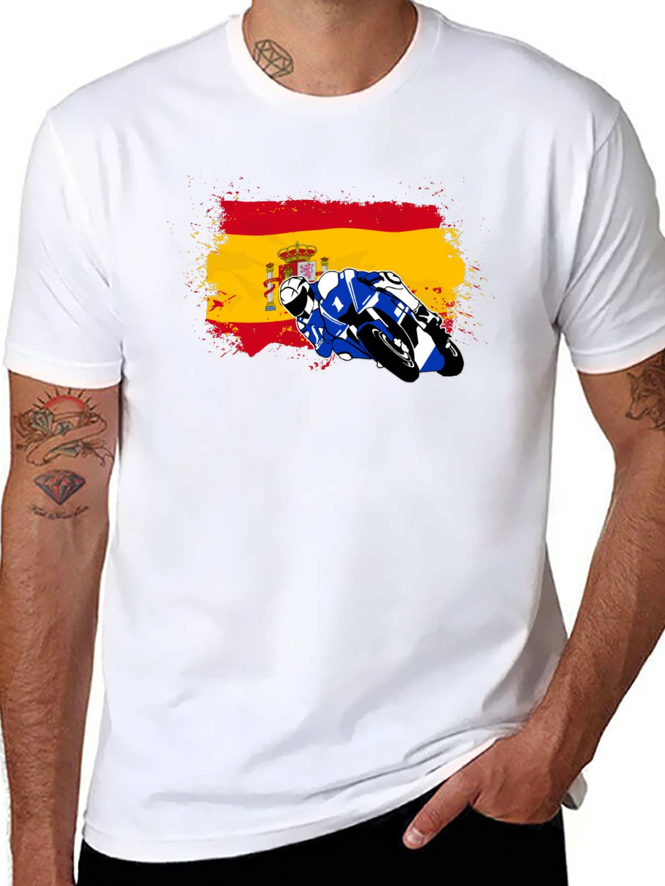 Spain Flag Motorcycle Graphic T-Shirt