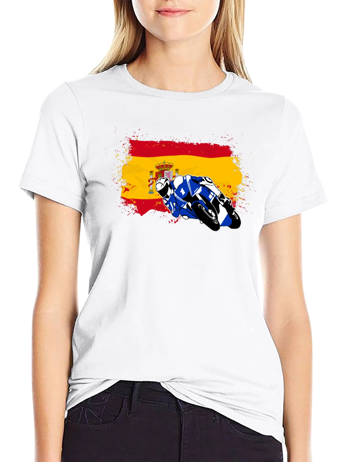 Spain Flag Motorcycle Graphic T-Shirt