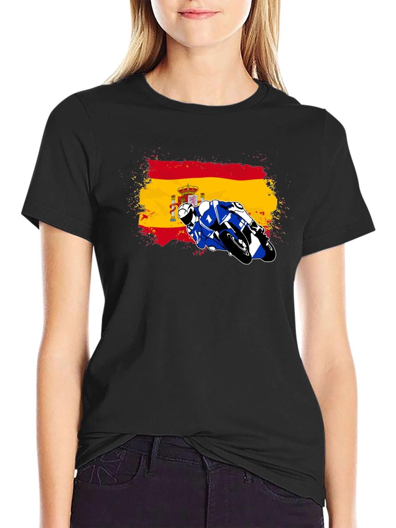 Spain Flag Motorcycle Graphic T-Shirt