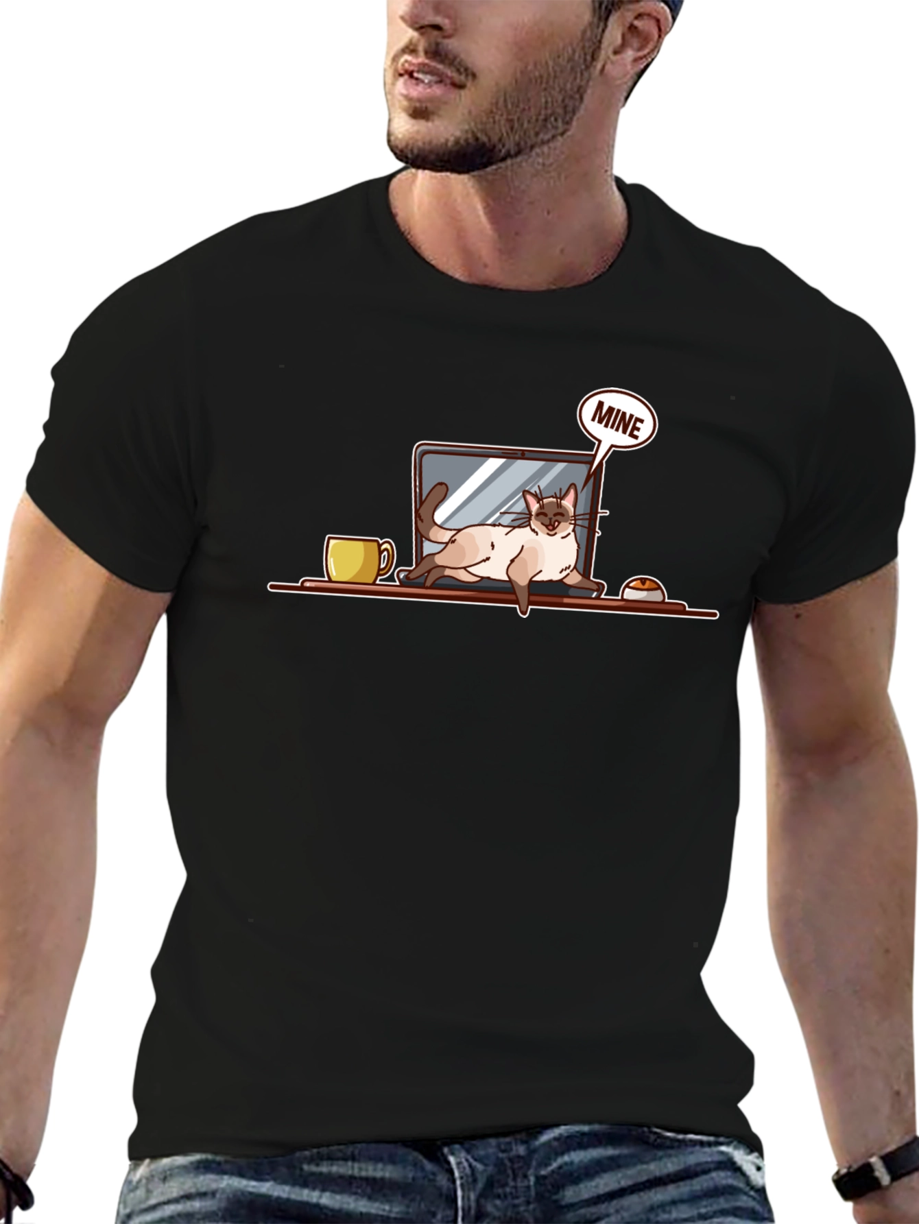 Cat Laptop T-Shirt - Mine Graphic Tee
