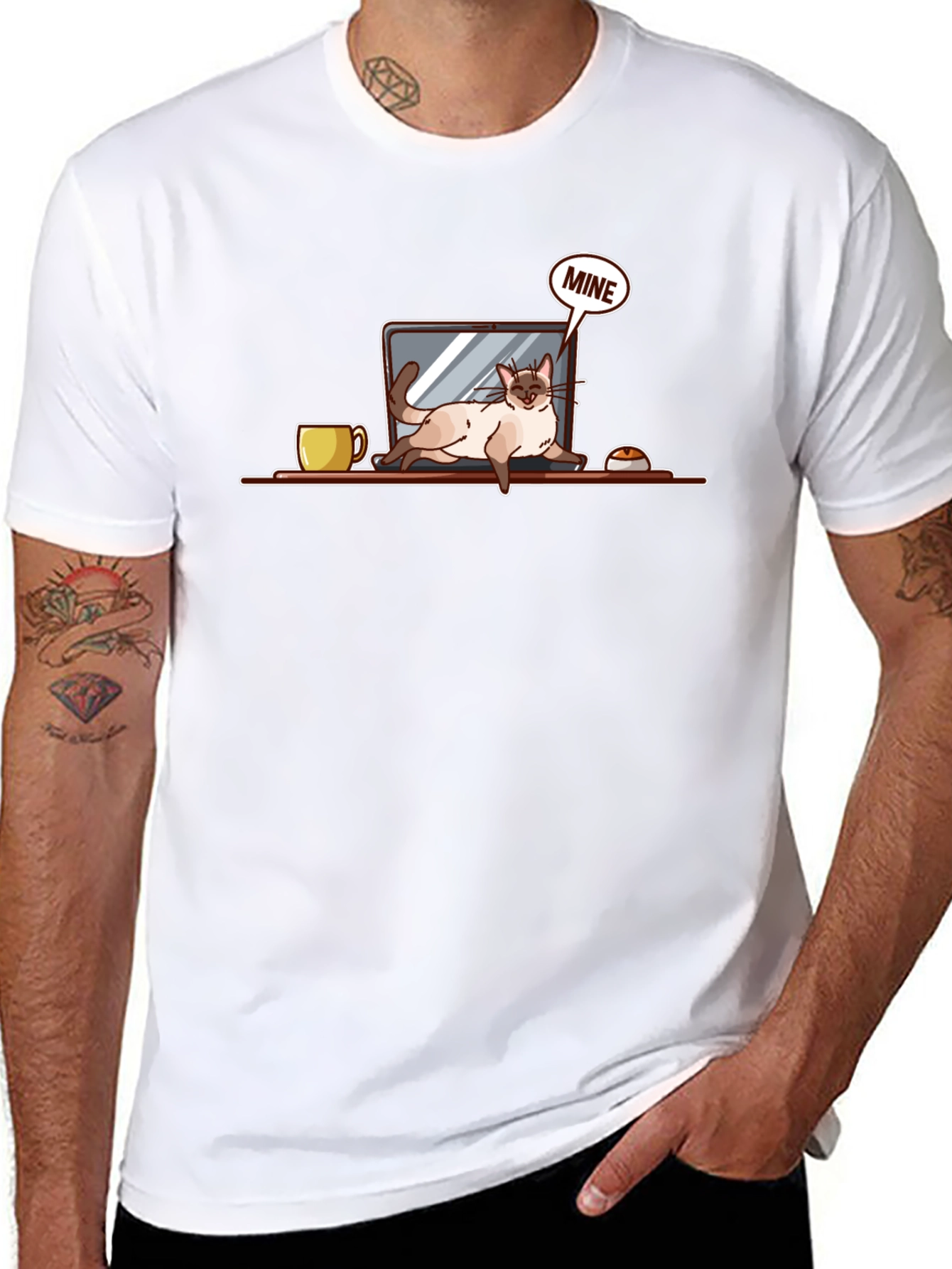 Cat Laptop T-Shirt - Mine Graphic Tee