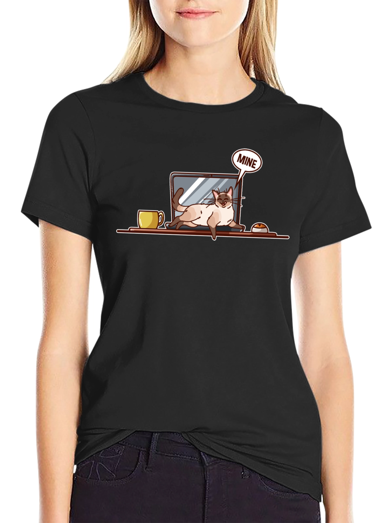 Cat Laptop T-Shirt - Mine Graphic Tee