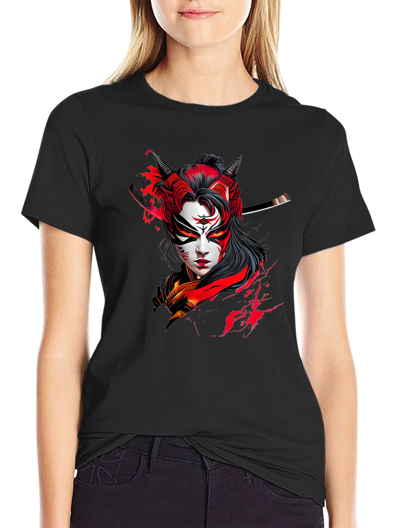 Samurai Graphic Print Black Tee