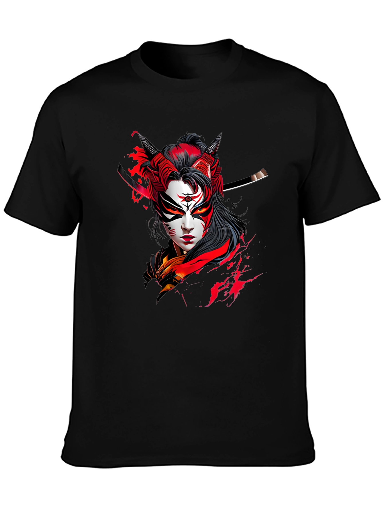 Samurai Graphic Print Black Tee