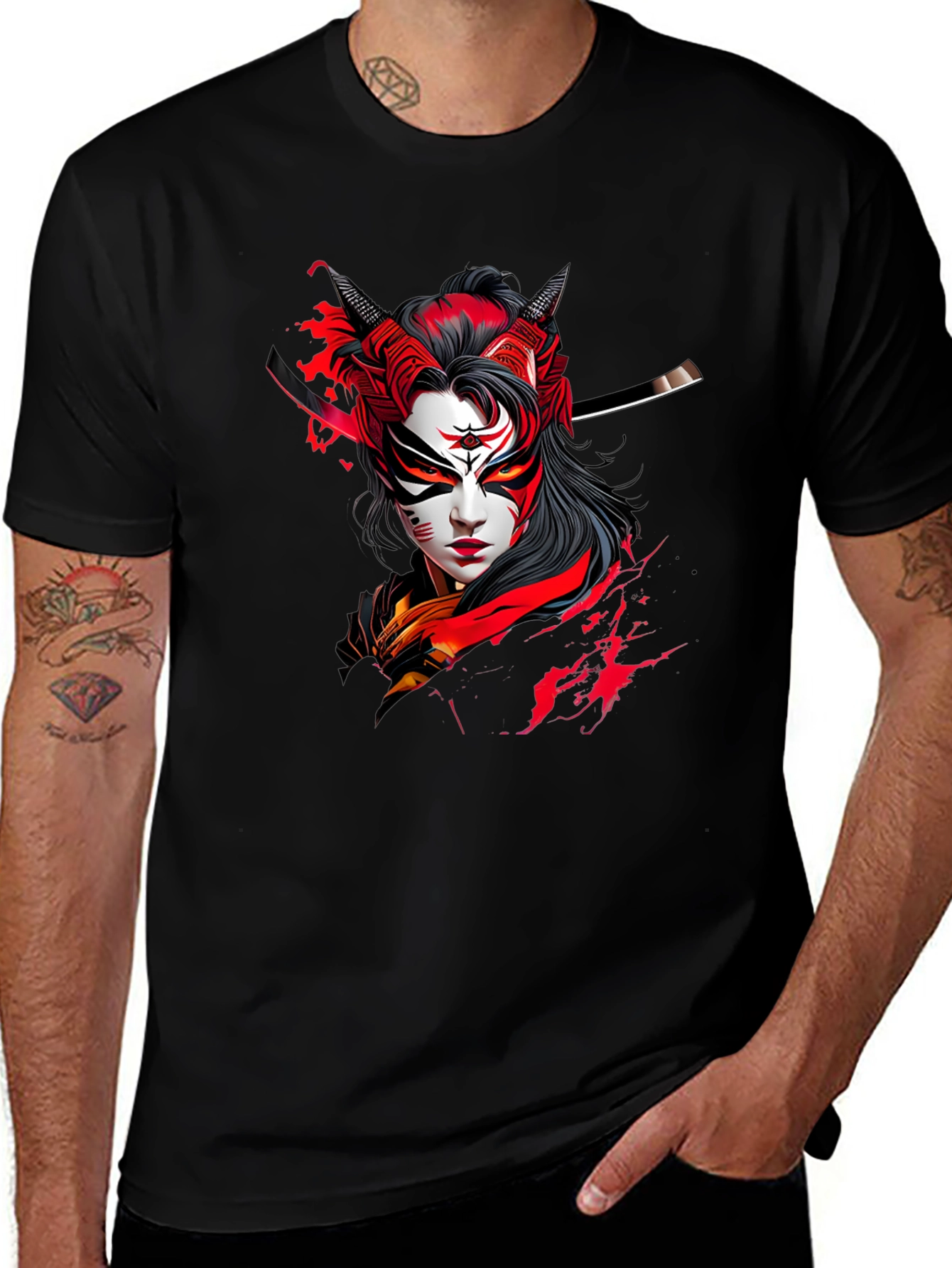 Samurai Graphic Print Black Tee