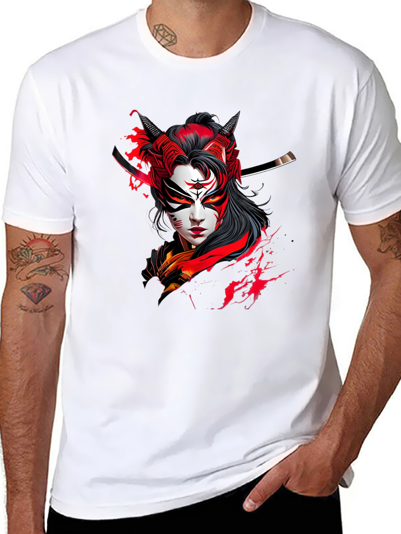 Samurai Graphic Print Black Tee