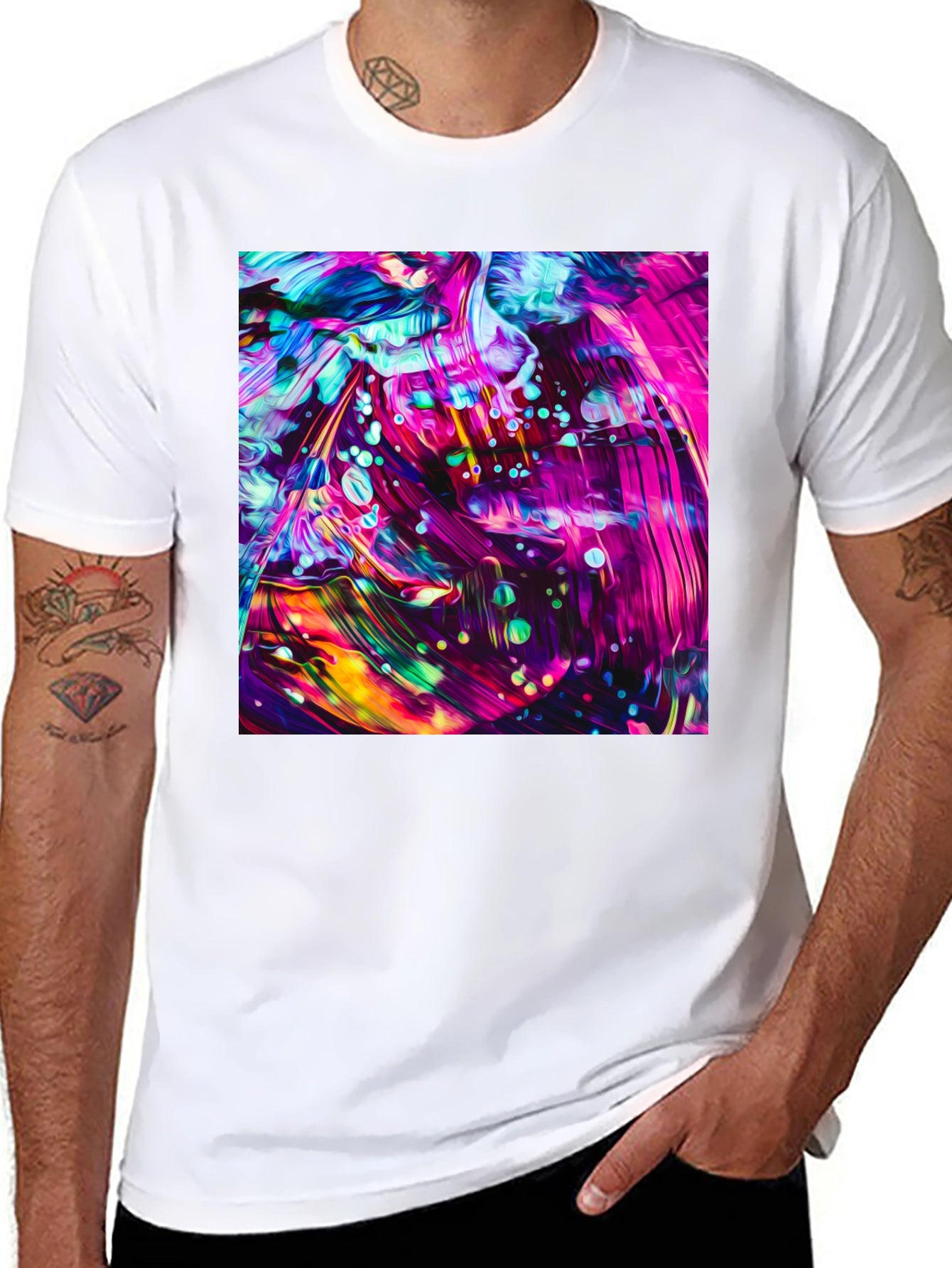 Vivid Abstract Art Graphic Black T-Shirt