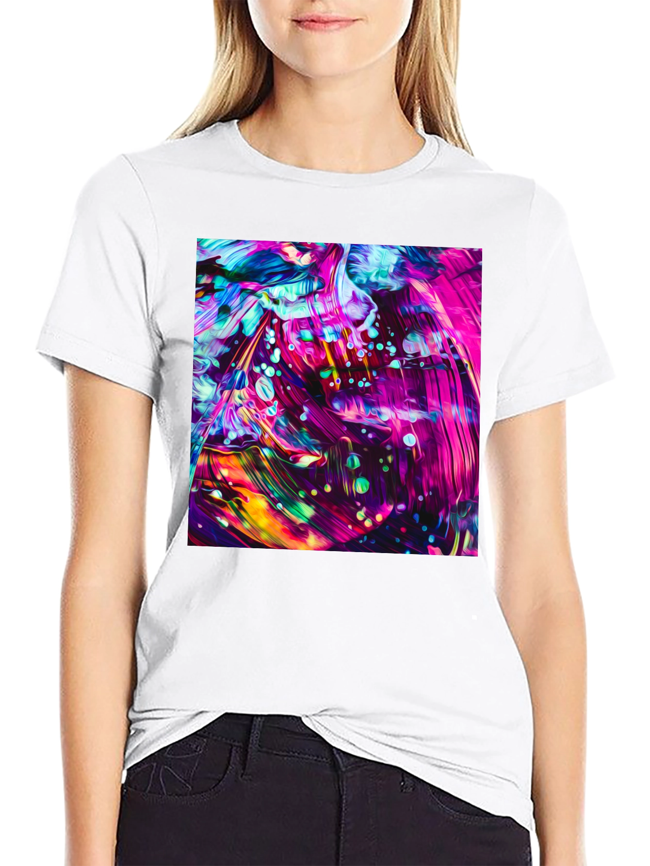 Vivid Abstract Art Graphic Black T-Shirt