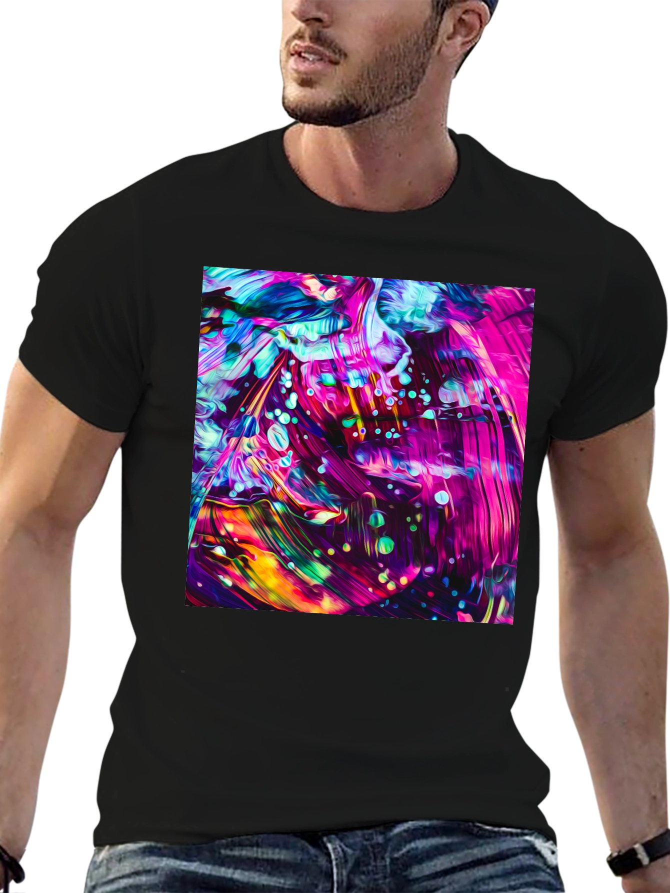 Vivid Abstract Art Graphic Black T-Shirt