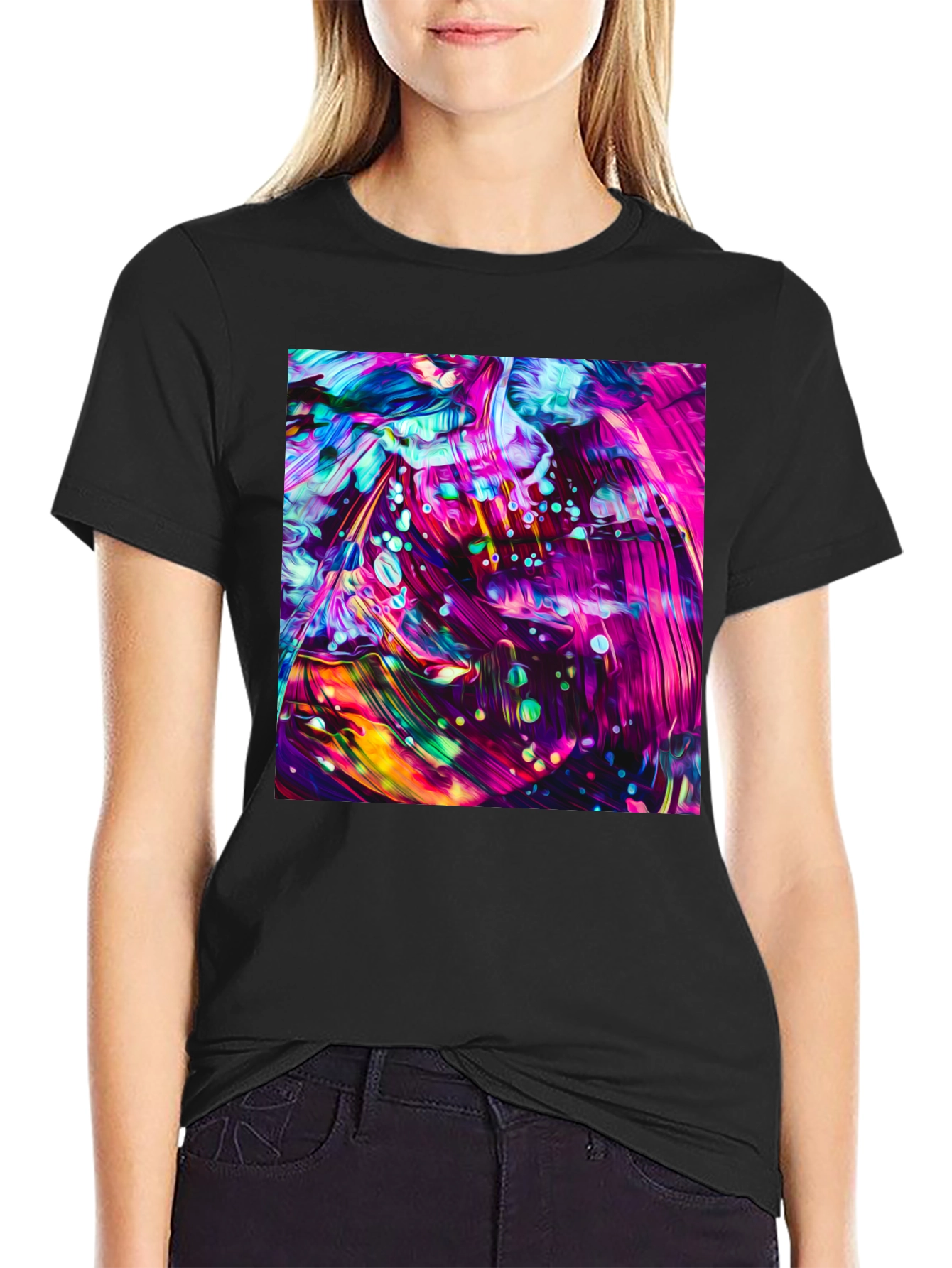 Vivid Abstract Art Graphic Black T-Shirt