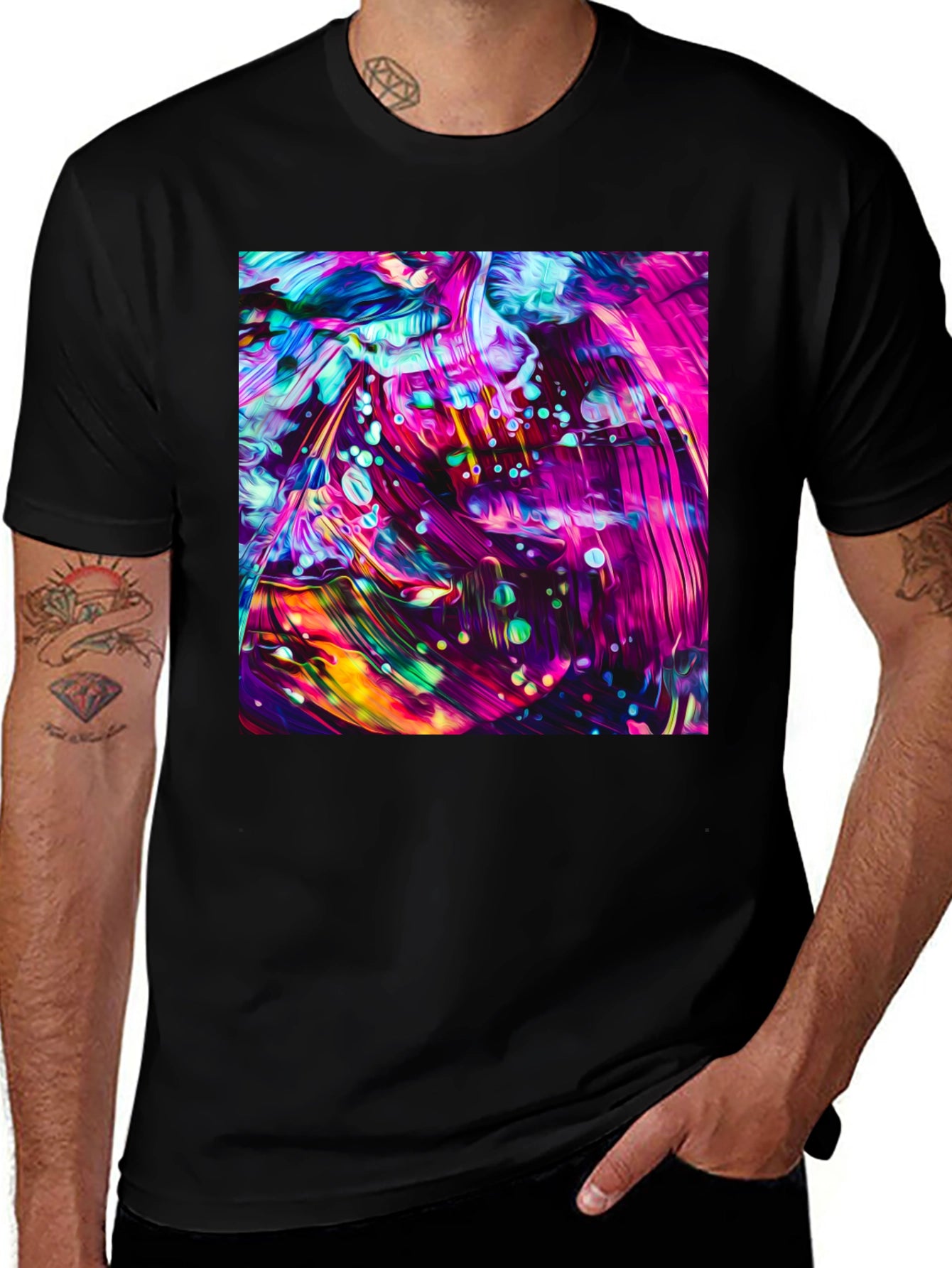 Vivid Abstract Art Graphic Black T-Shirt