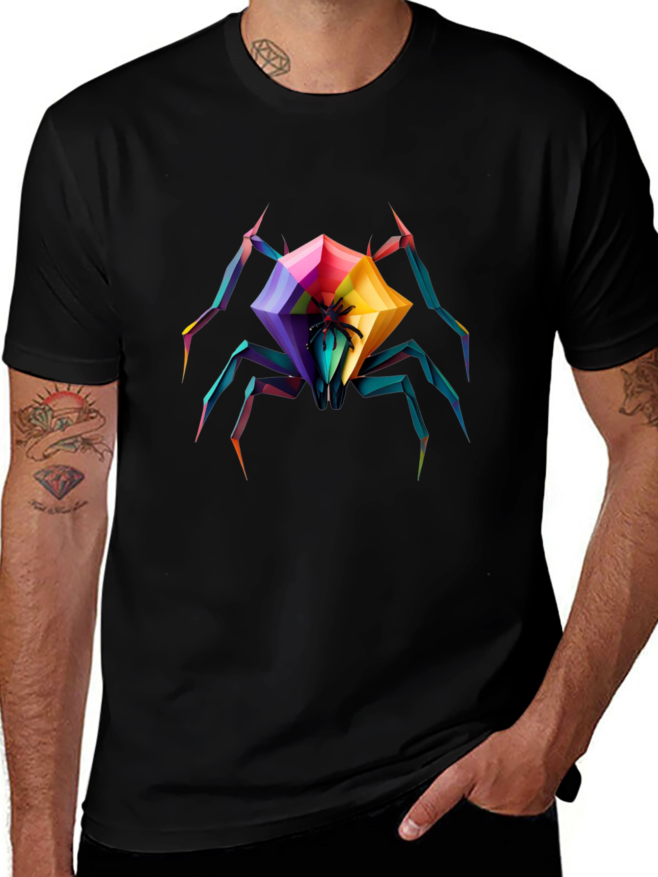 Geometric Spider Graphic T-Shirt - Black