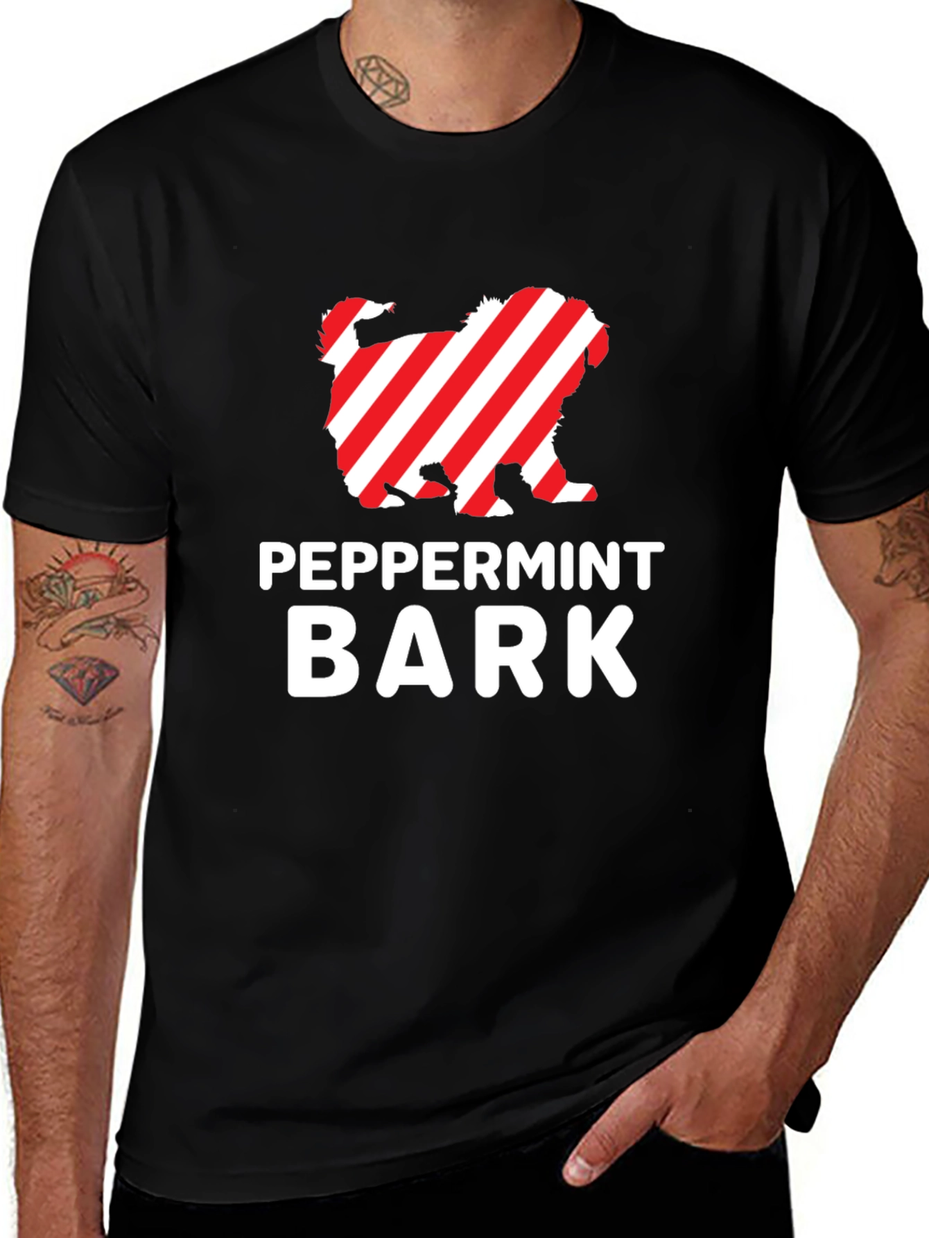 Peppermint Bark Dog T-Shirt - Holiday Festive Design