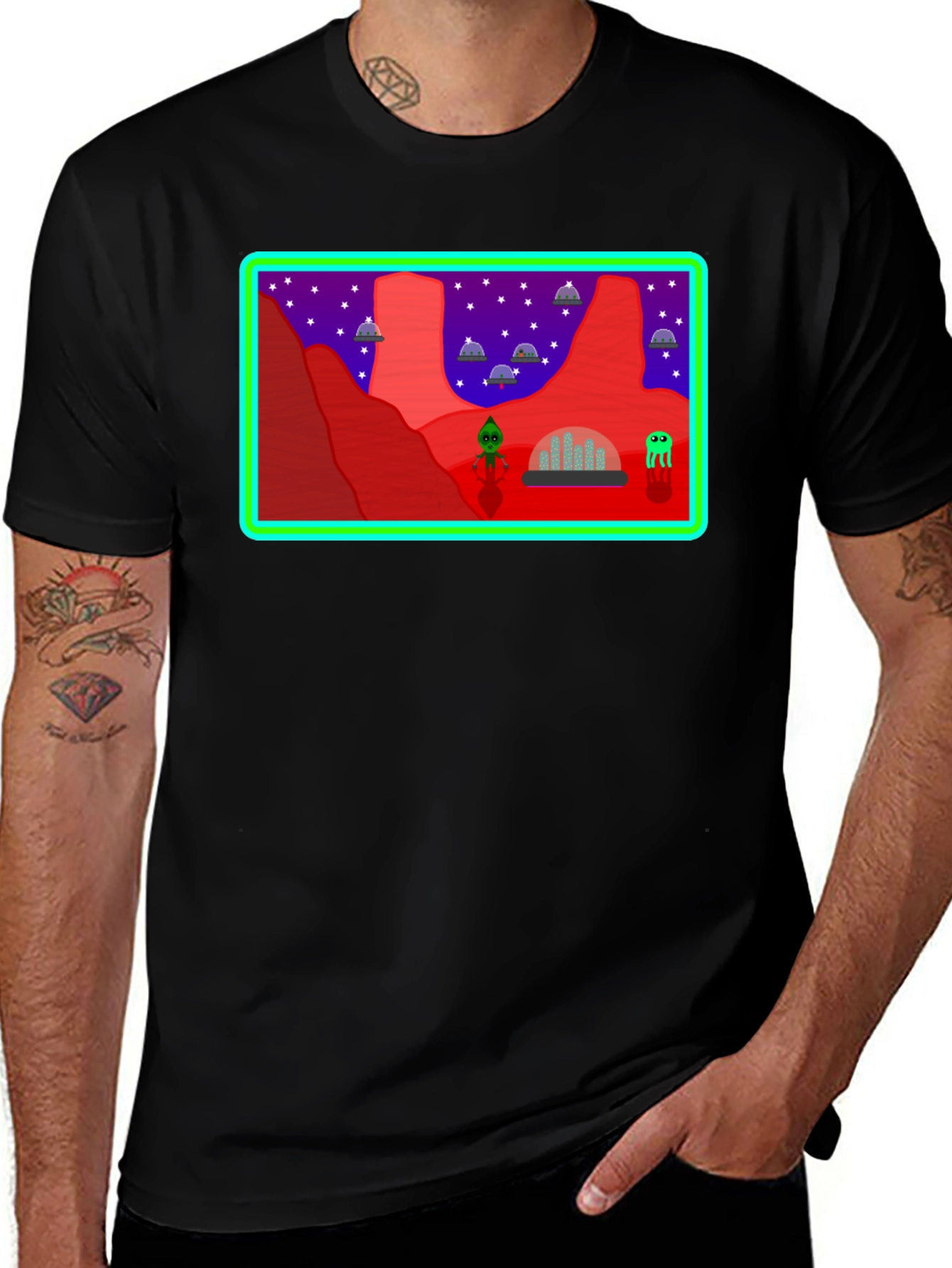 Retro Alien Invasion Graphic T-Shirt