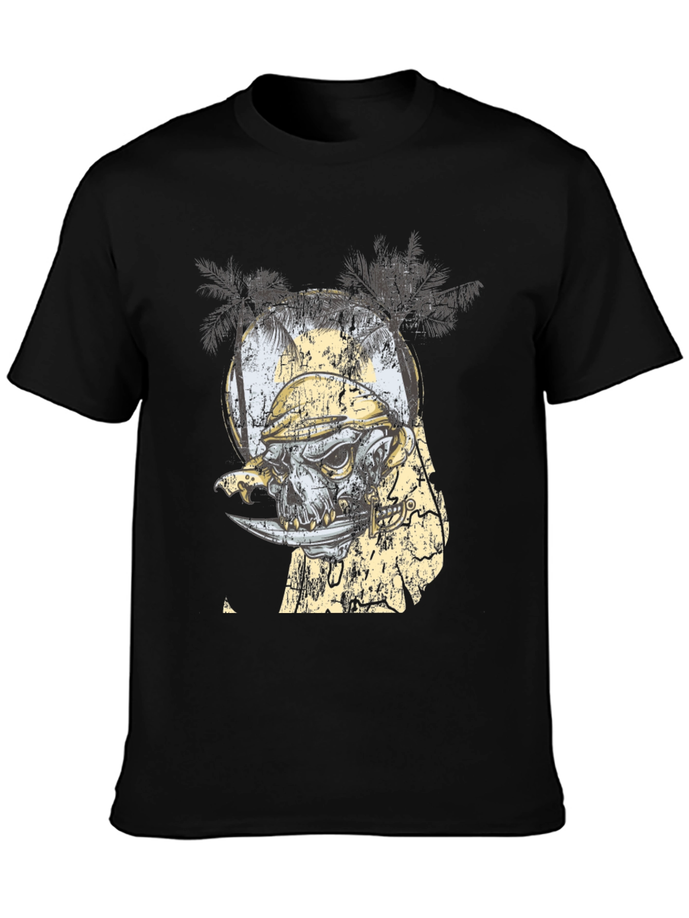 Grunge Skull & Palms Black Graphic Tee