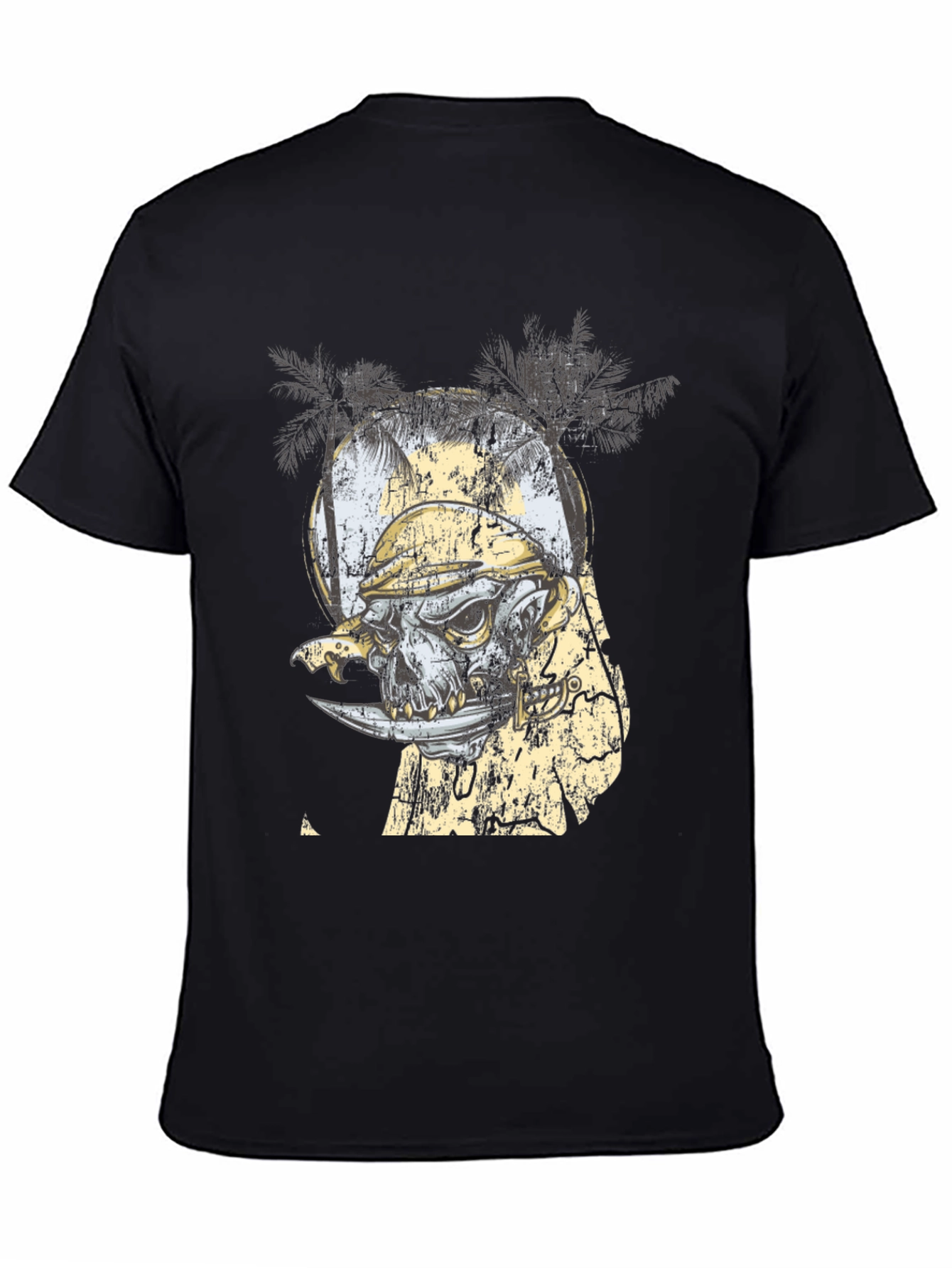 Grunge Skull & Palms Black Graphic Tee