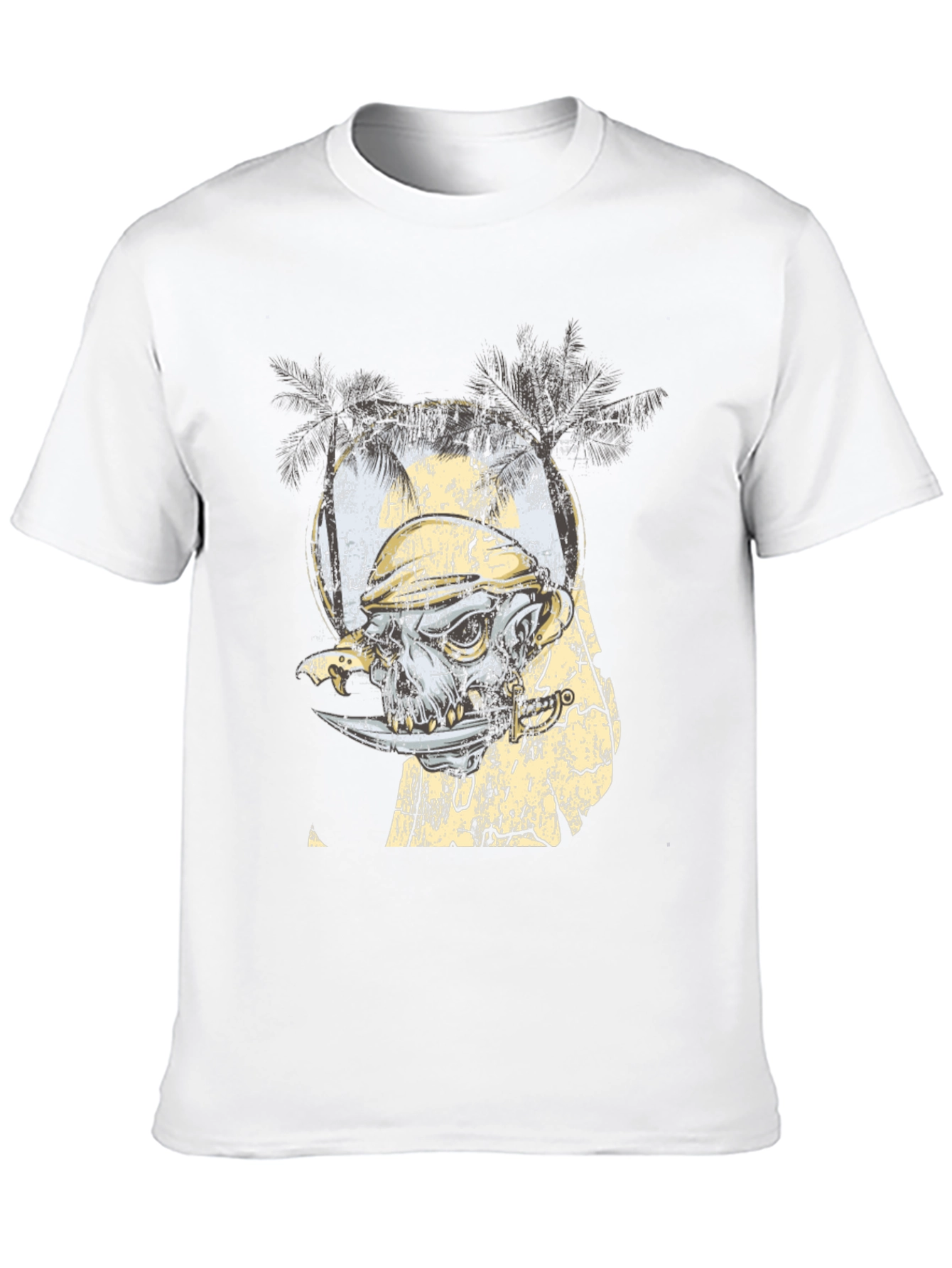 Grunge Skull & Palms Black Graphic Tee