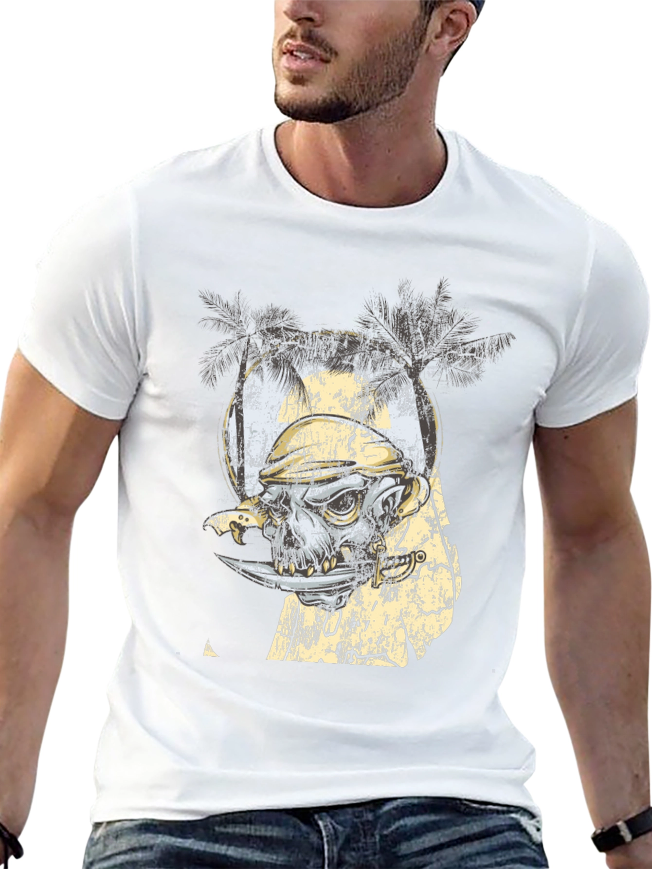 Grunge Skull & Palms Black Graphic Tee