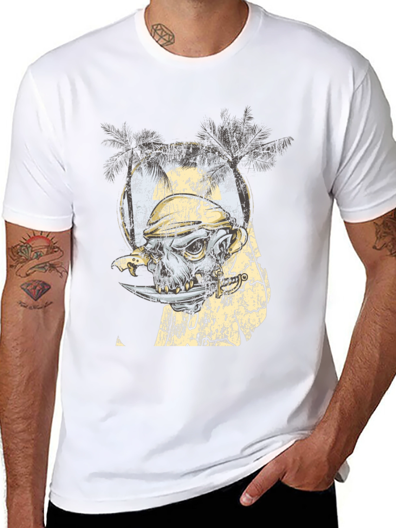 Grunge Skull & Palms Black Graphic Tee