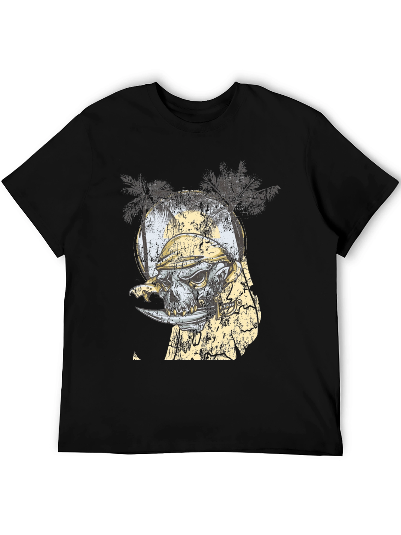 Grunge Skull & Palms Black Graphic Tee