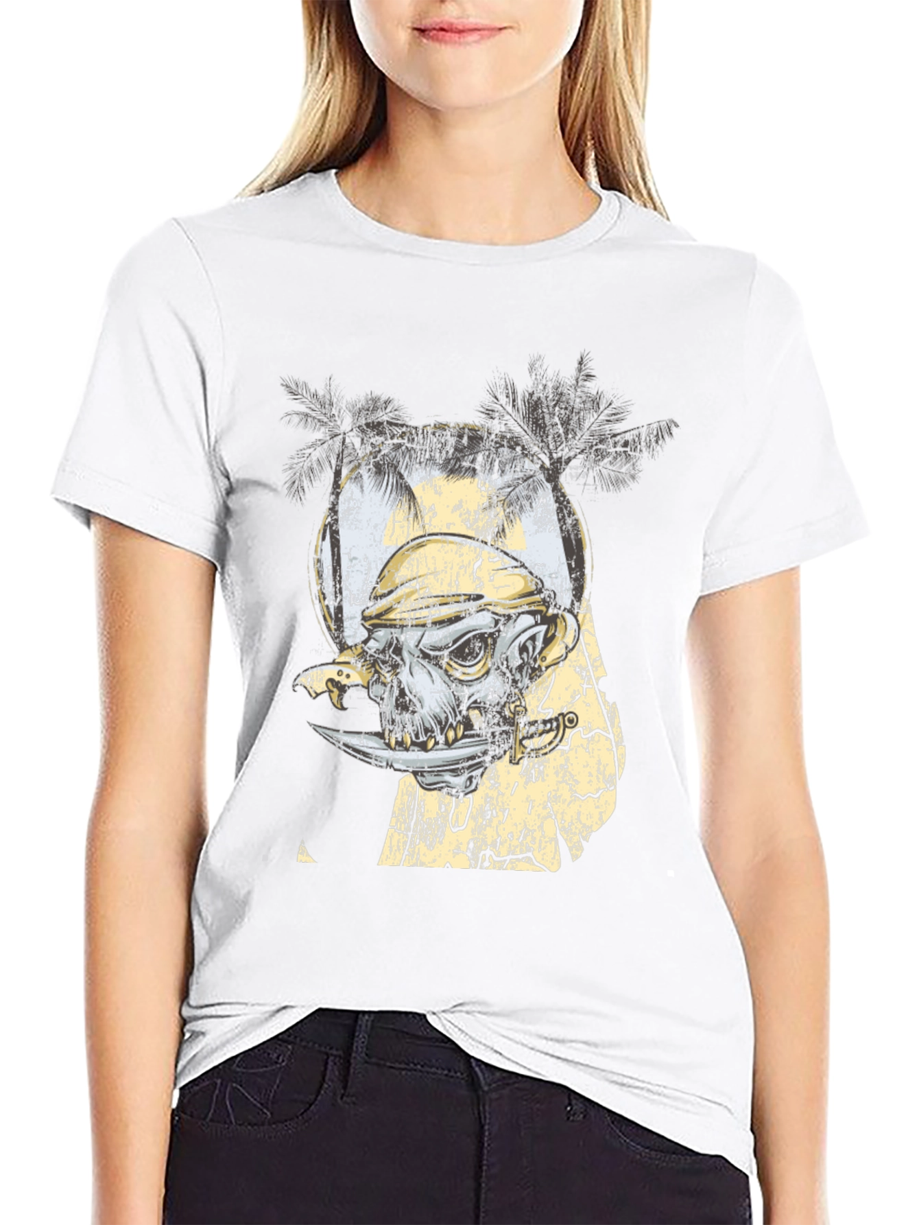 Grunge Skull & Palms Black Graphic Tee