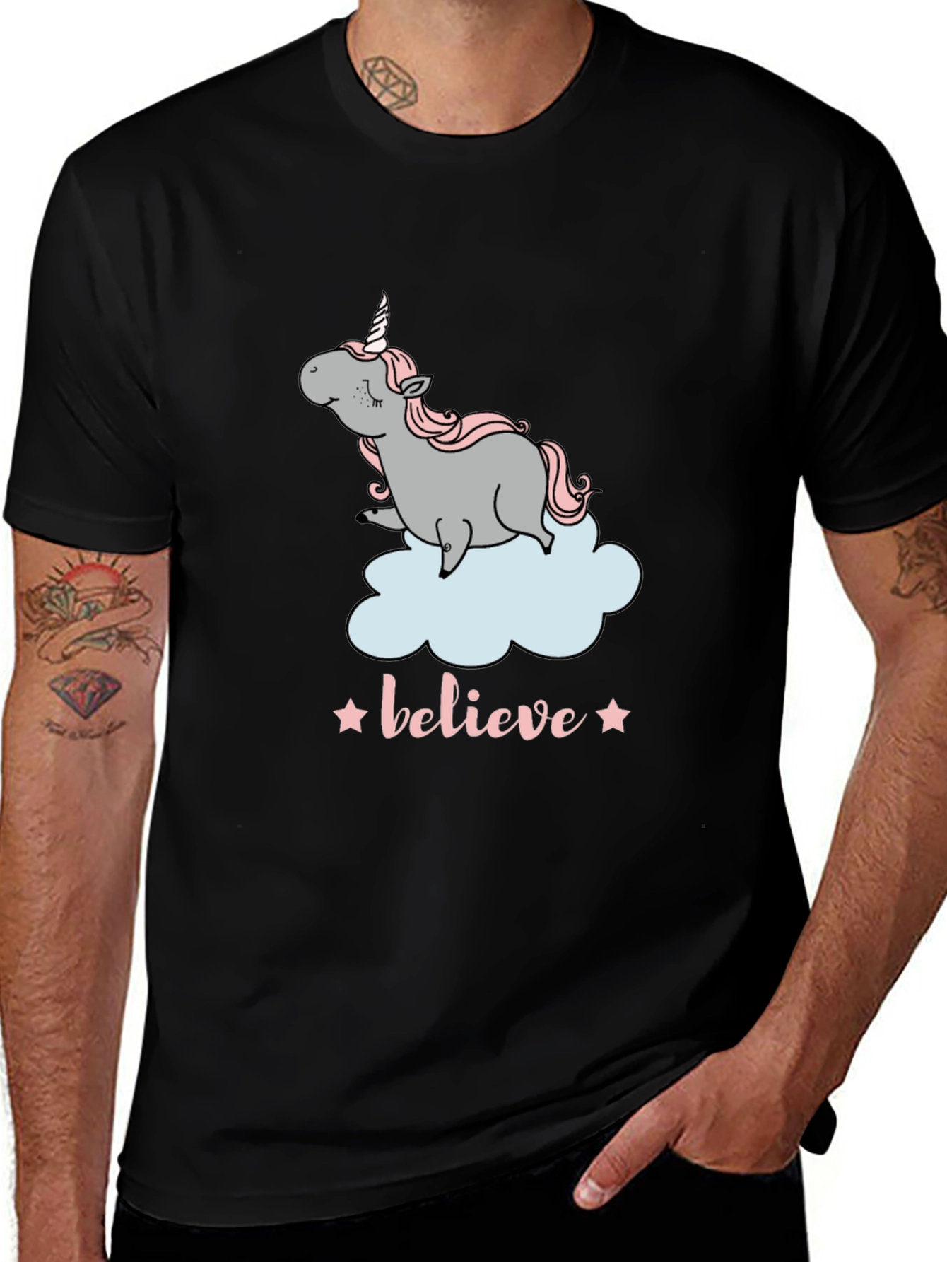 Unicorn Believe Graphic Tee - Black