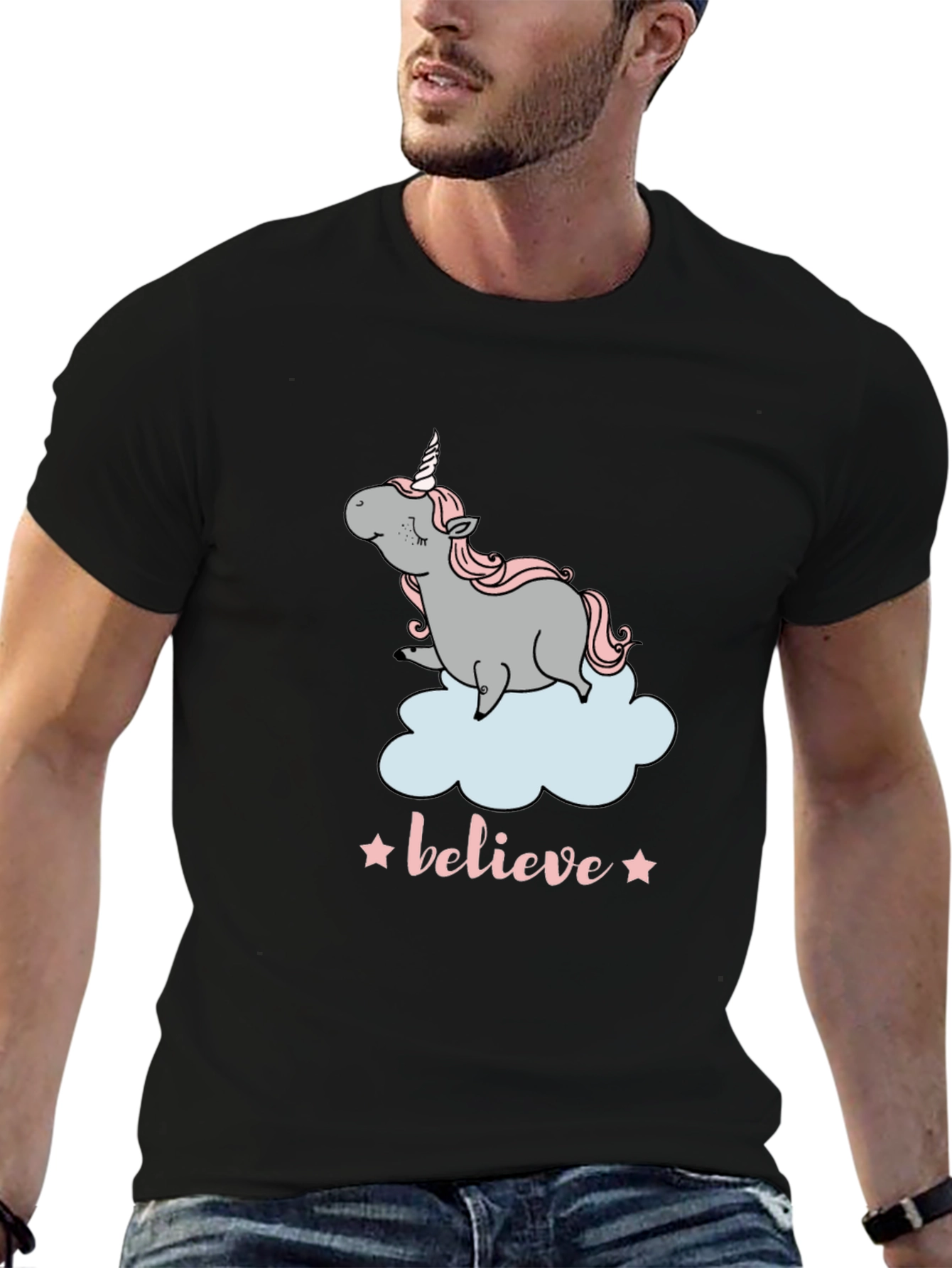 Unicorn Believe Graphic Tee - Black