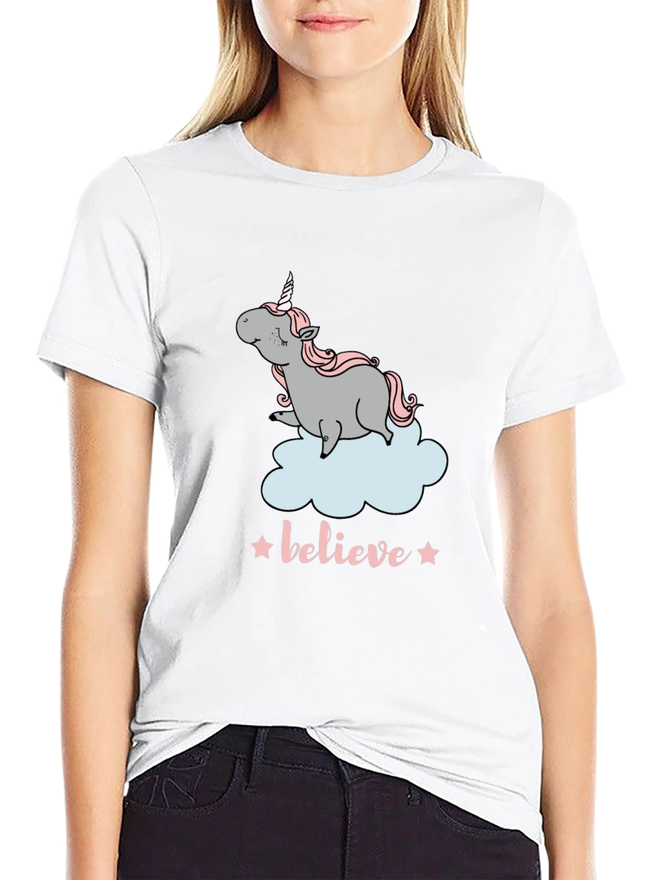 Unicorn Believe Graphic Tee - Black