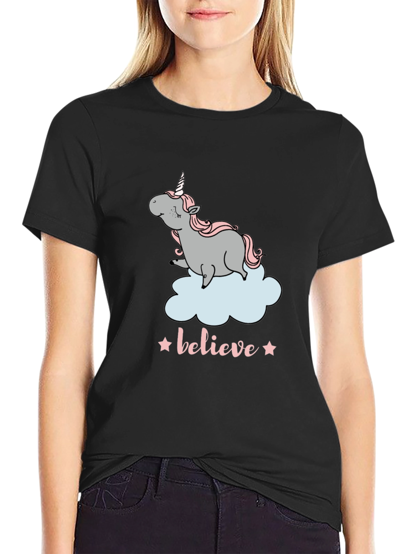 Unicorn Believe Graphic Tee - Black