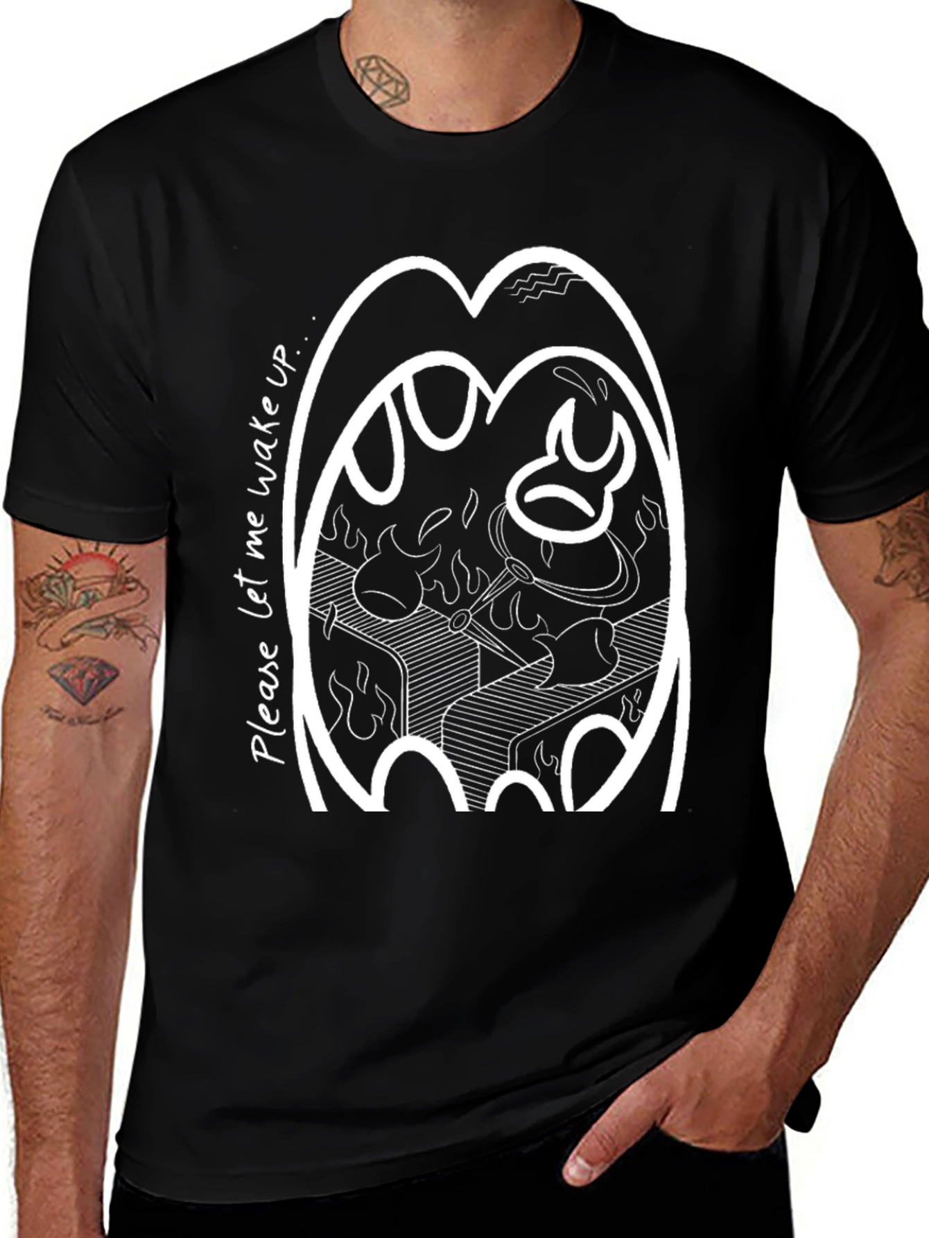 Graphic Print T-Shirt - Please Let Me Wake Up