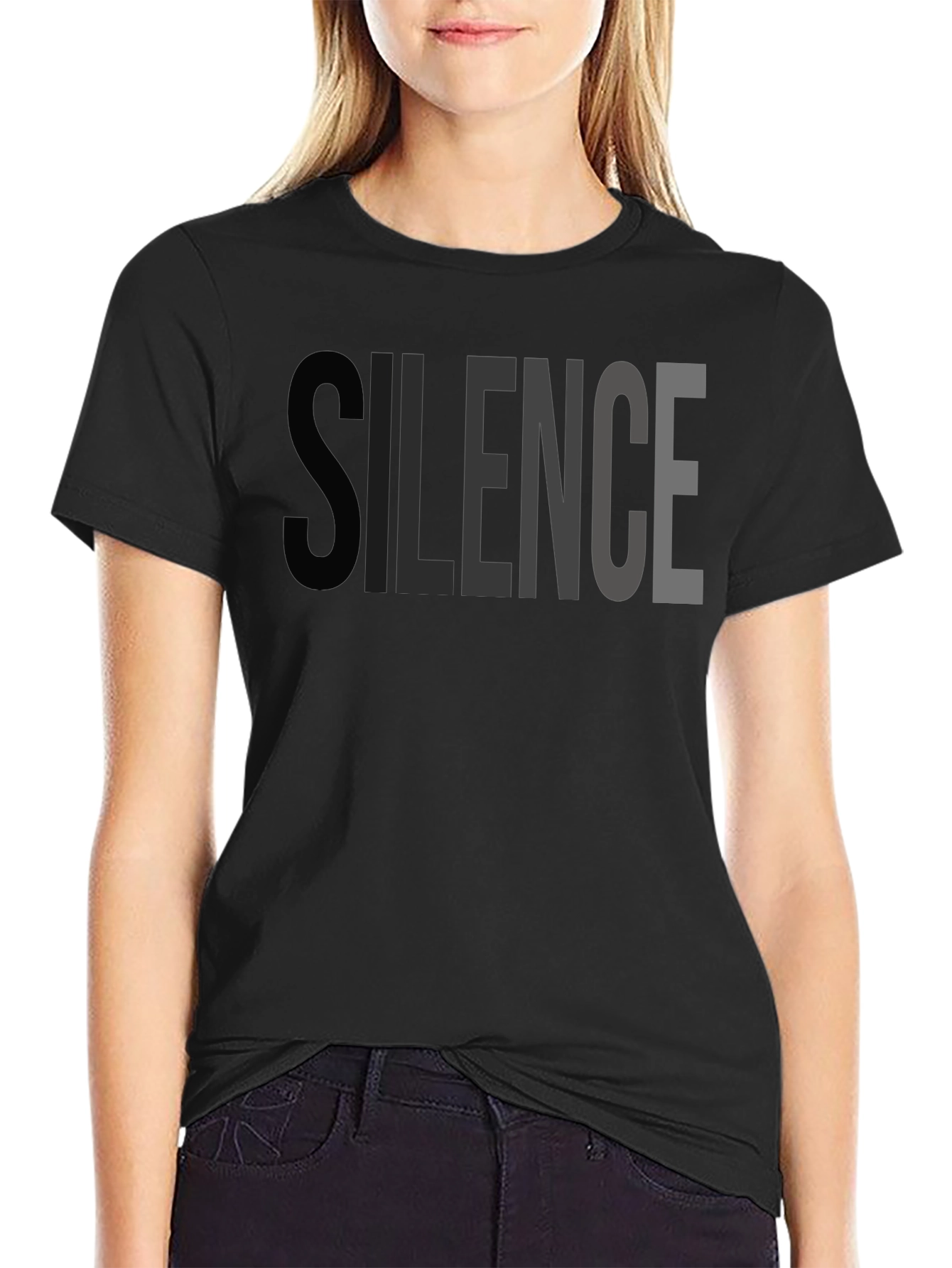 Silence Graphic Print Crew Neck T-Shirt