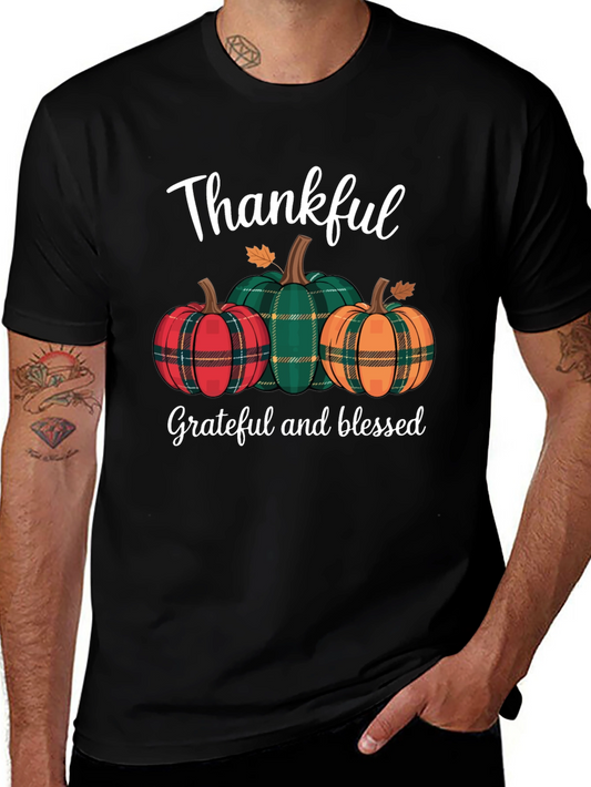 Thankful Pumpkin Plaid T-Shirt - Fall Thanksgiving Tee