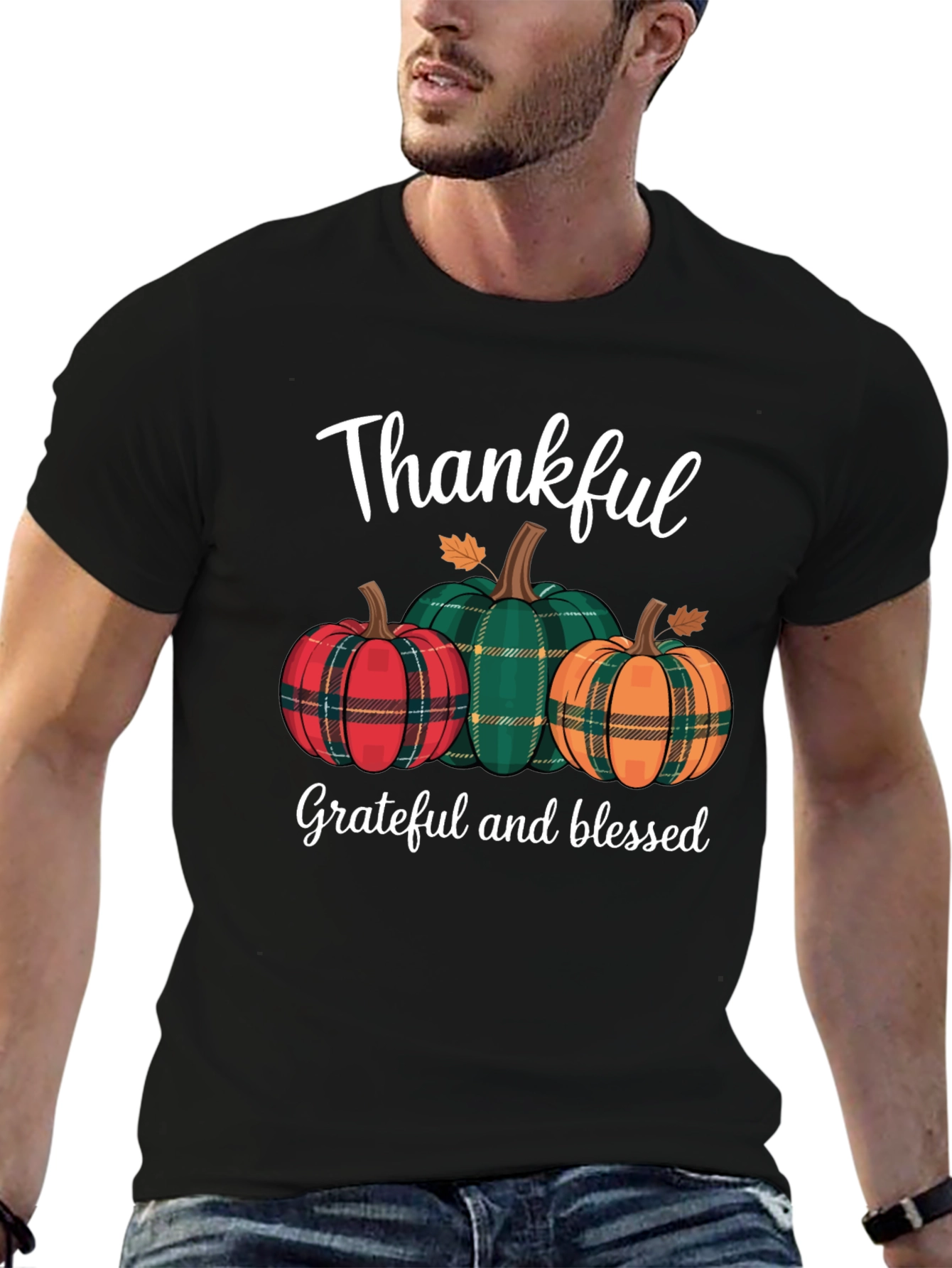Thankful Pumpkin Plaid T-Shirt - Fall Thanksgiving Tee