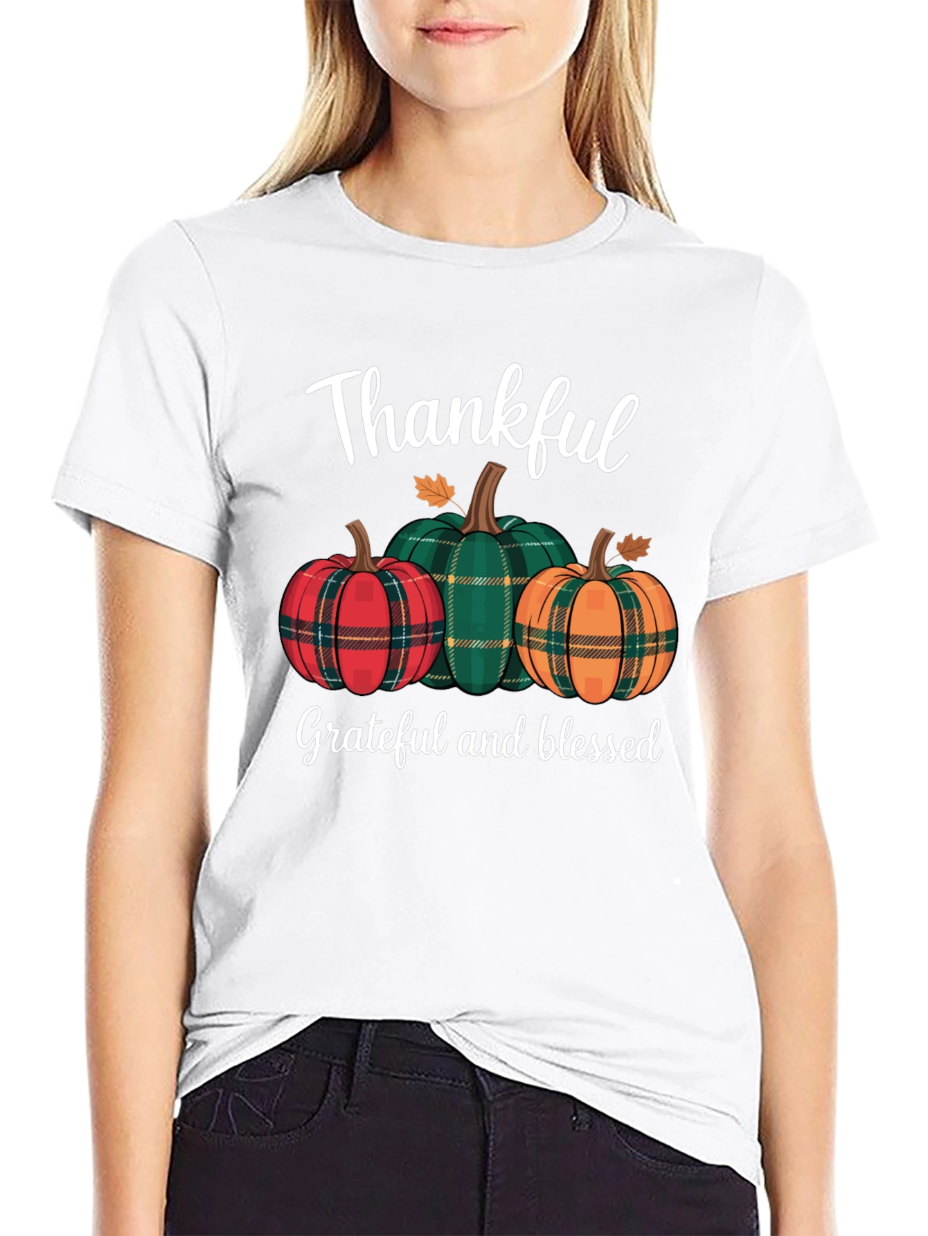Thankful Pumpkin Plaid T-Shirt - Fall Thanksgiving Tee