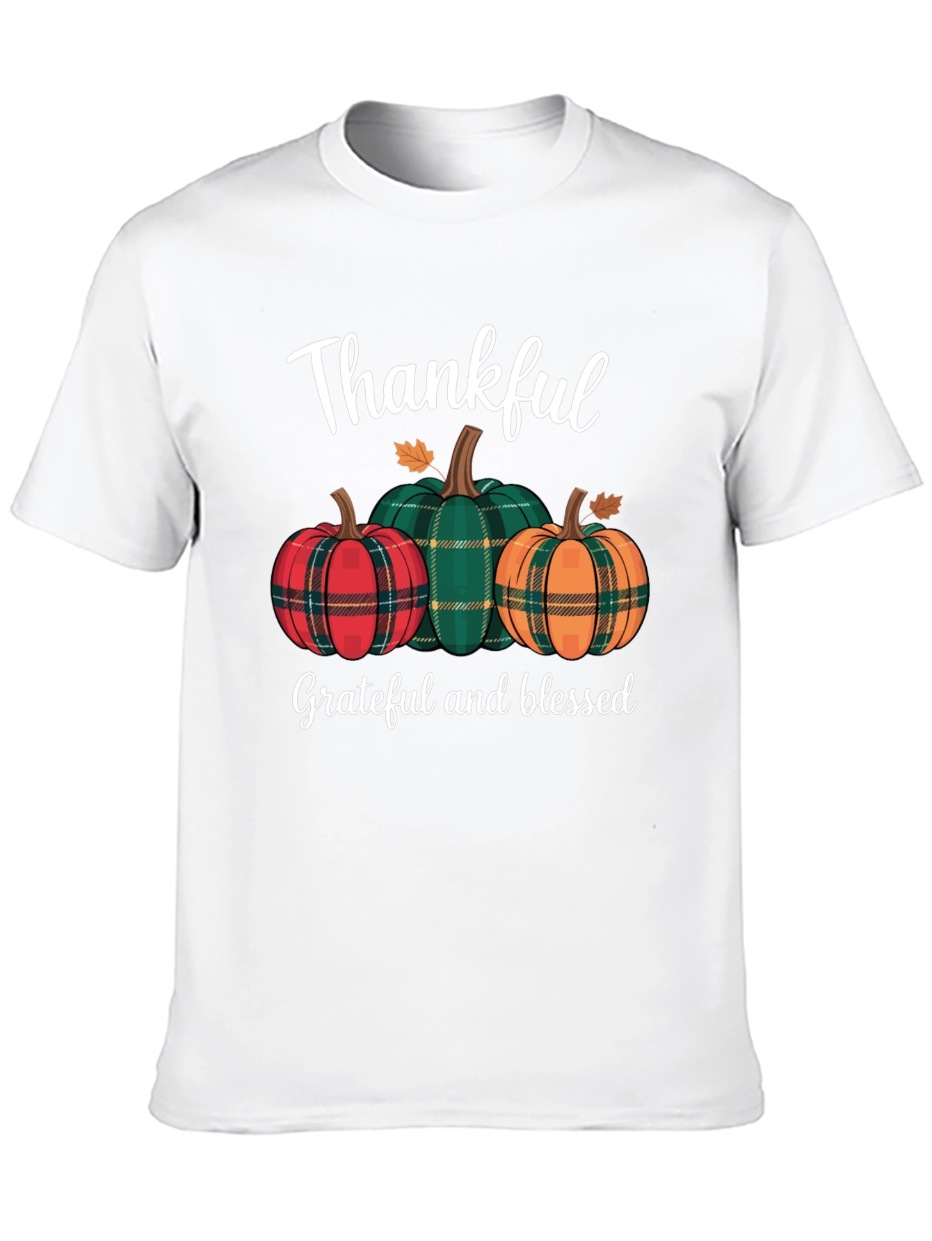 Thankful Pumpkin Plaid T-Shirt - Fall Thanksgiving Tee