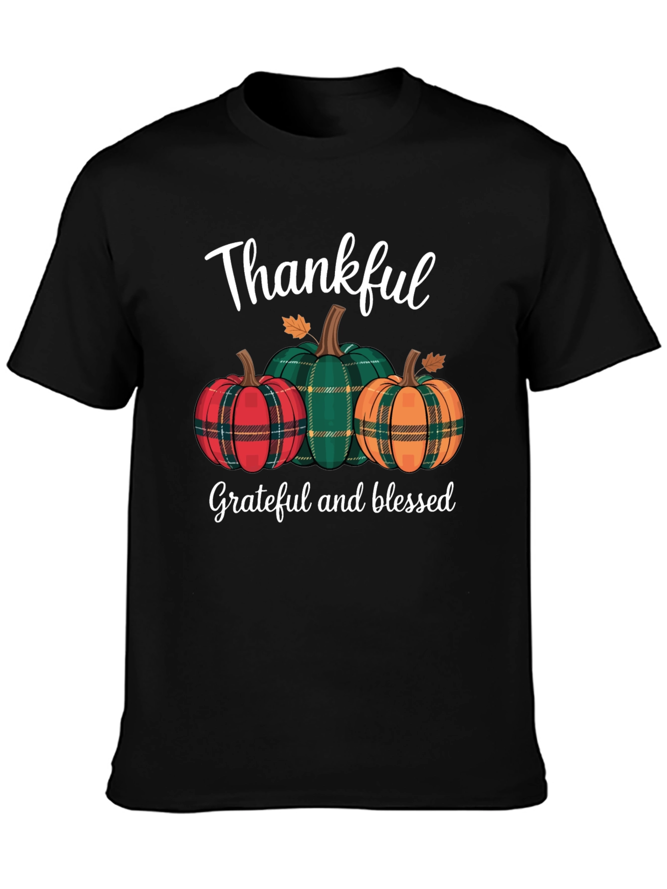Thankful Pumpkin Plaid T-Shirt - Fall Thanksgiving Tee