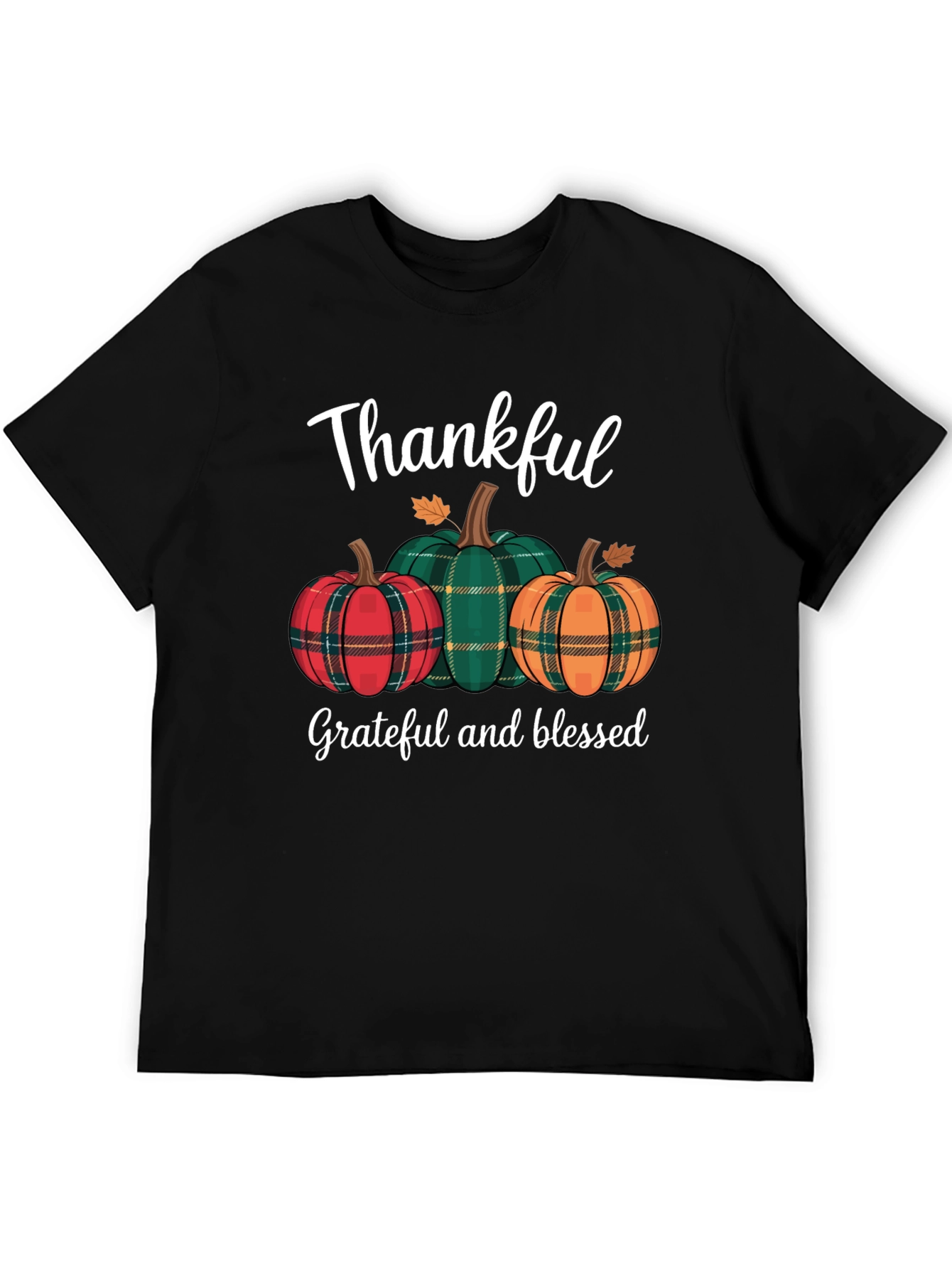 Thankful Pumpkin Plaid T-Shirt - Fall Thanksgiving Tee
