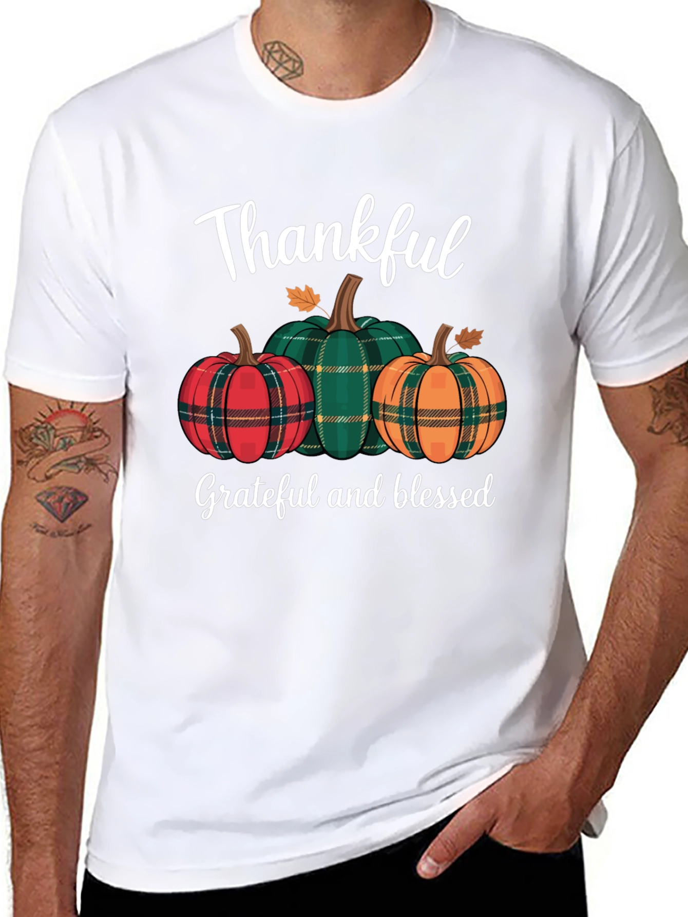 Thankful Pumpkin Plaid T-Shirt - Fall Thanksgiving Tee