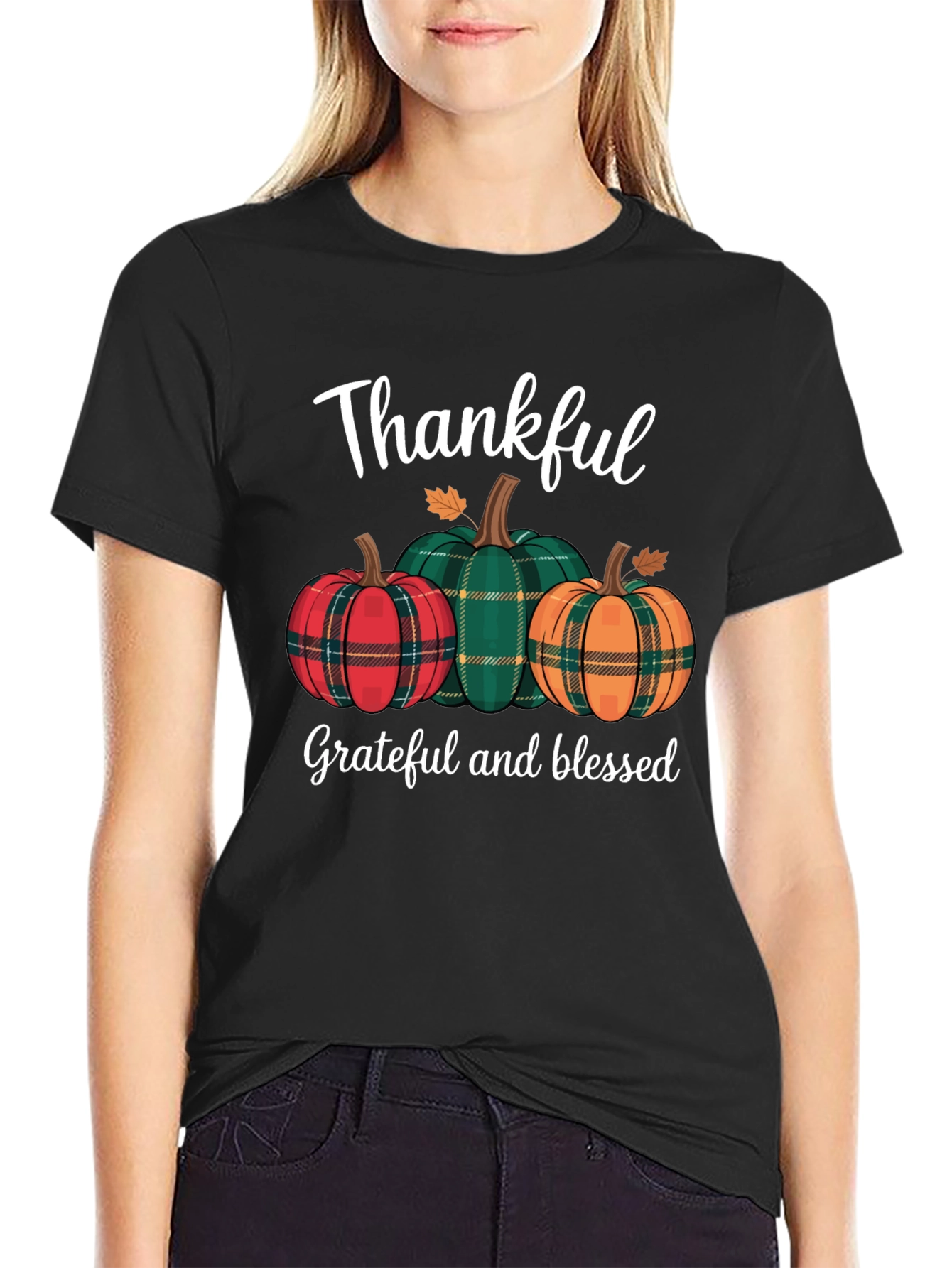 Thankful Pumpkin Plaid T-Shirt - Fall Thanksgiving Tee