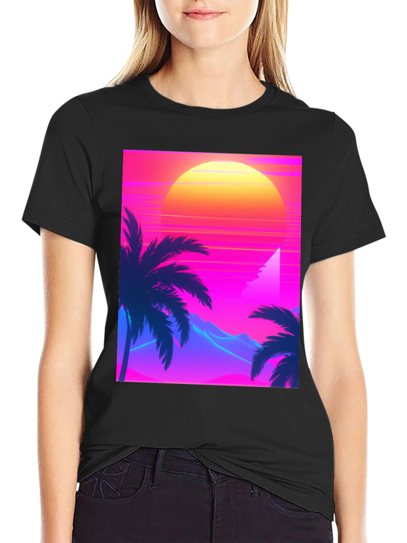 Retro Sunset T-Shirt - 80s Style Palm Tree Tee