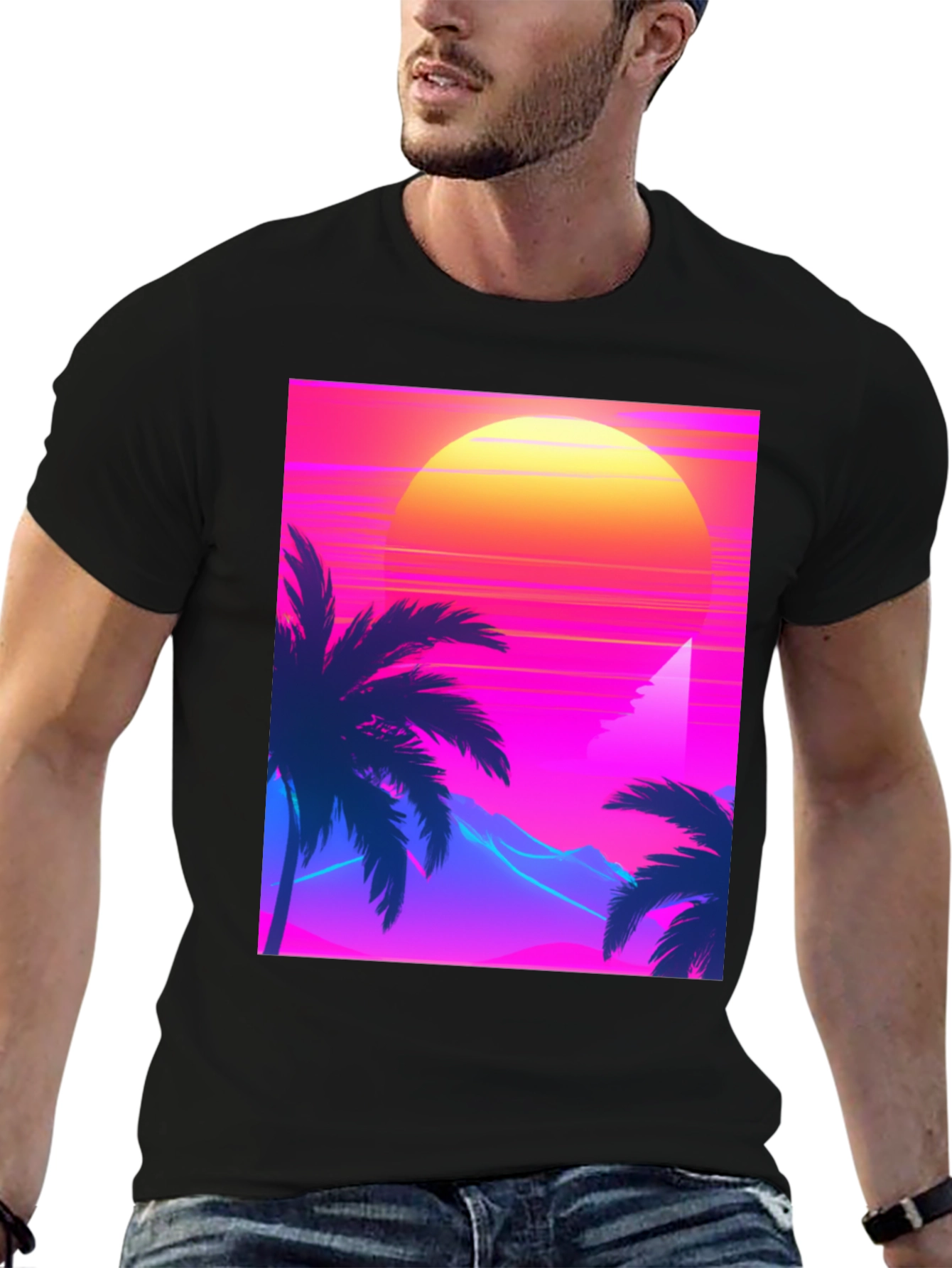 Retro Sunset T-Shirt - 80s Style Palm Tree Tee
